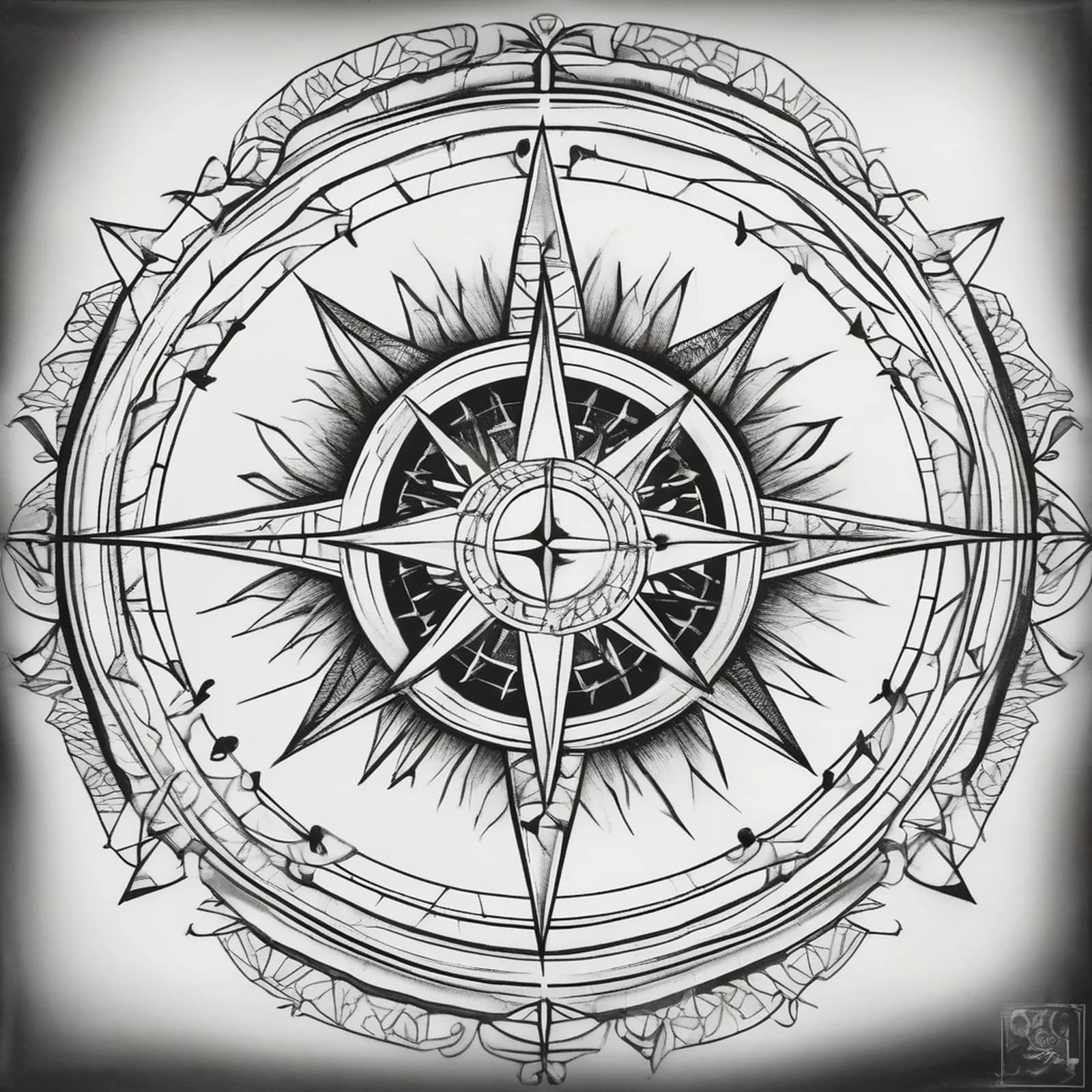 Geometric Compass tattoo design, alternative version 3