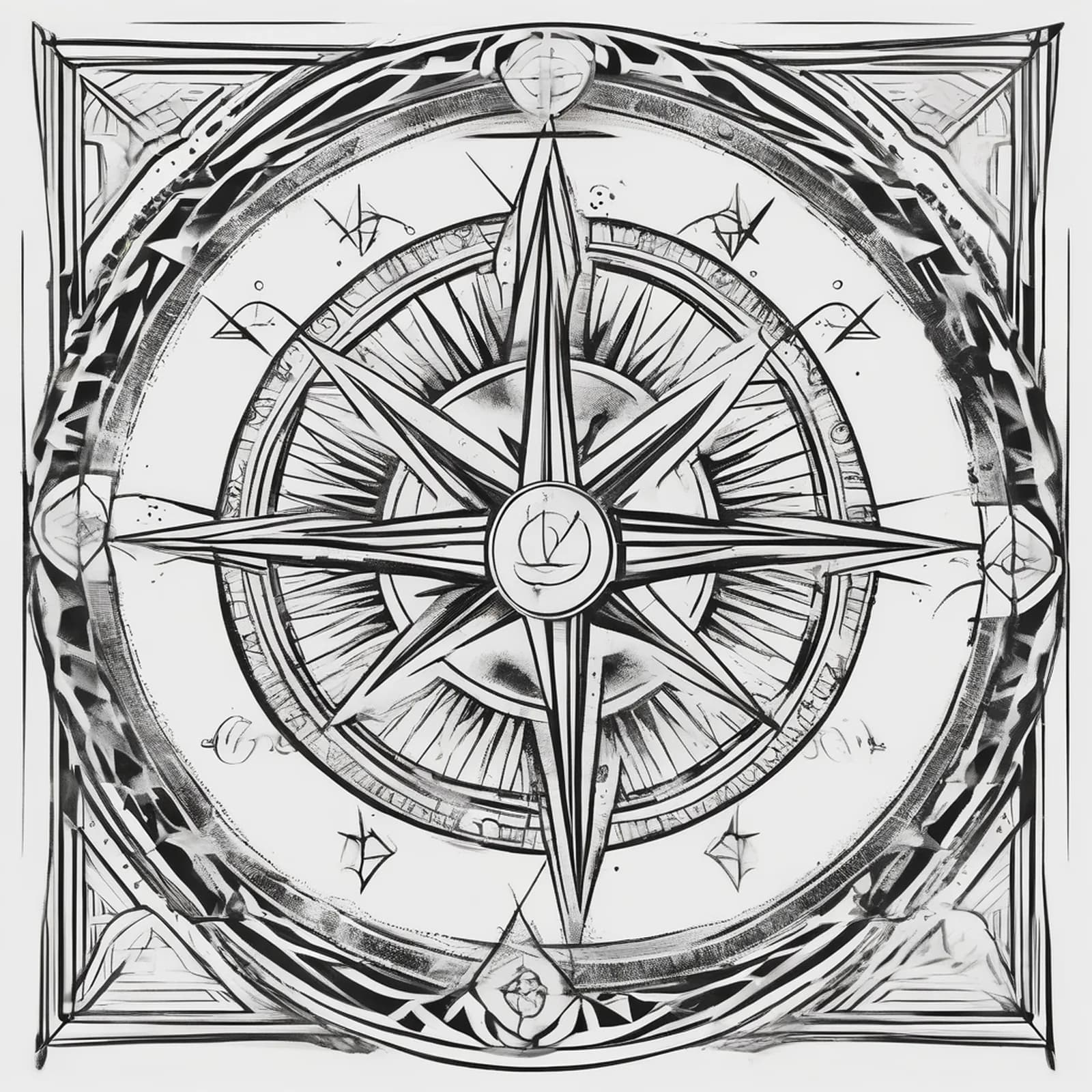 Geometric Compass tattoo design, alternative version 4