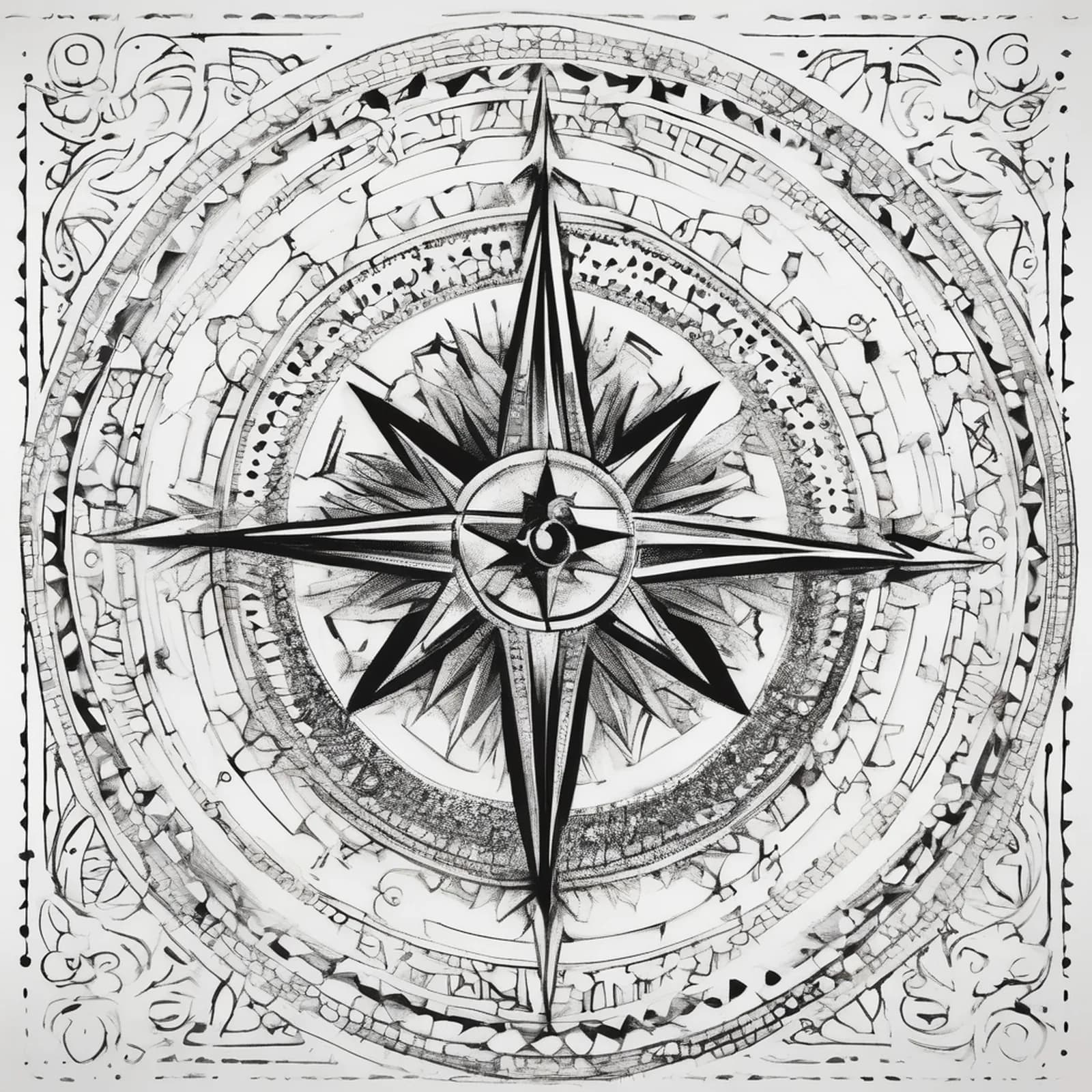 Guiding North Star Compass tattoo design, alternative version 2