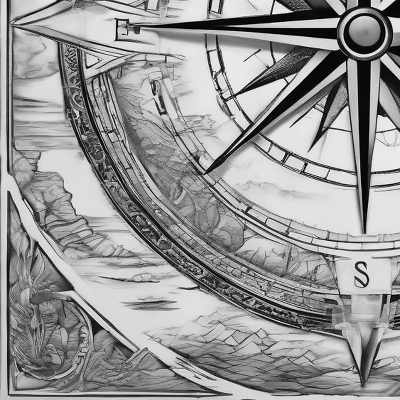 Half Compass Half Map tattoo design, close-up detail