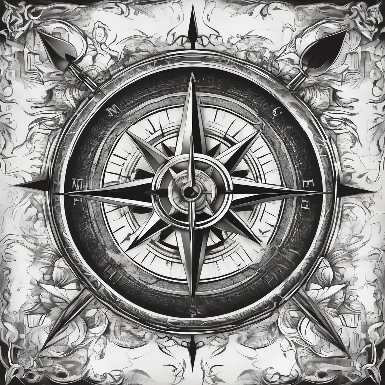 Half Compass Half Map tattoo design, alternative version 2