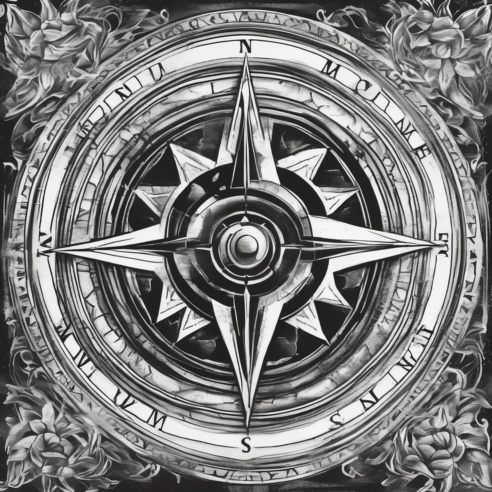 Half Compass Half Map tattoo design, alternative version 3