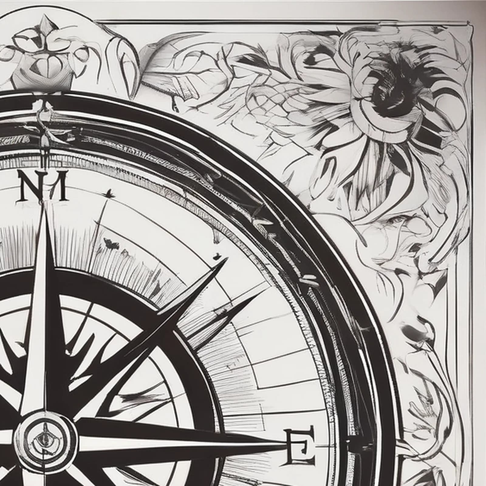 Home Is North Compass tattoo design, close-up detail