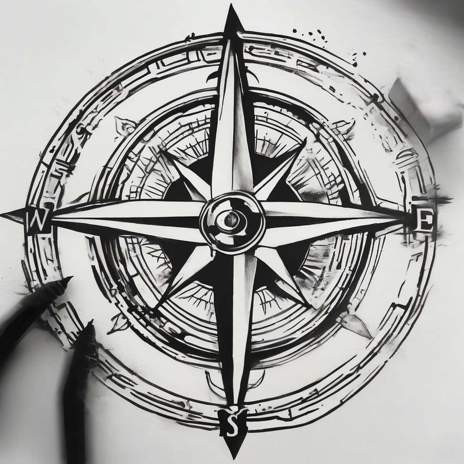 Home Is North Compass tattoo design, alternative version 3