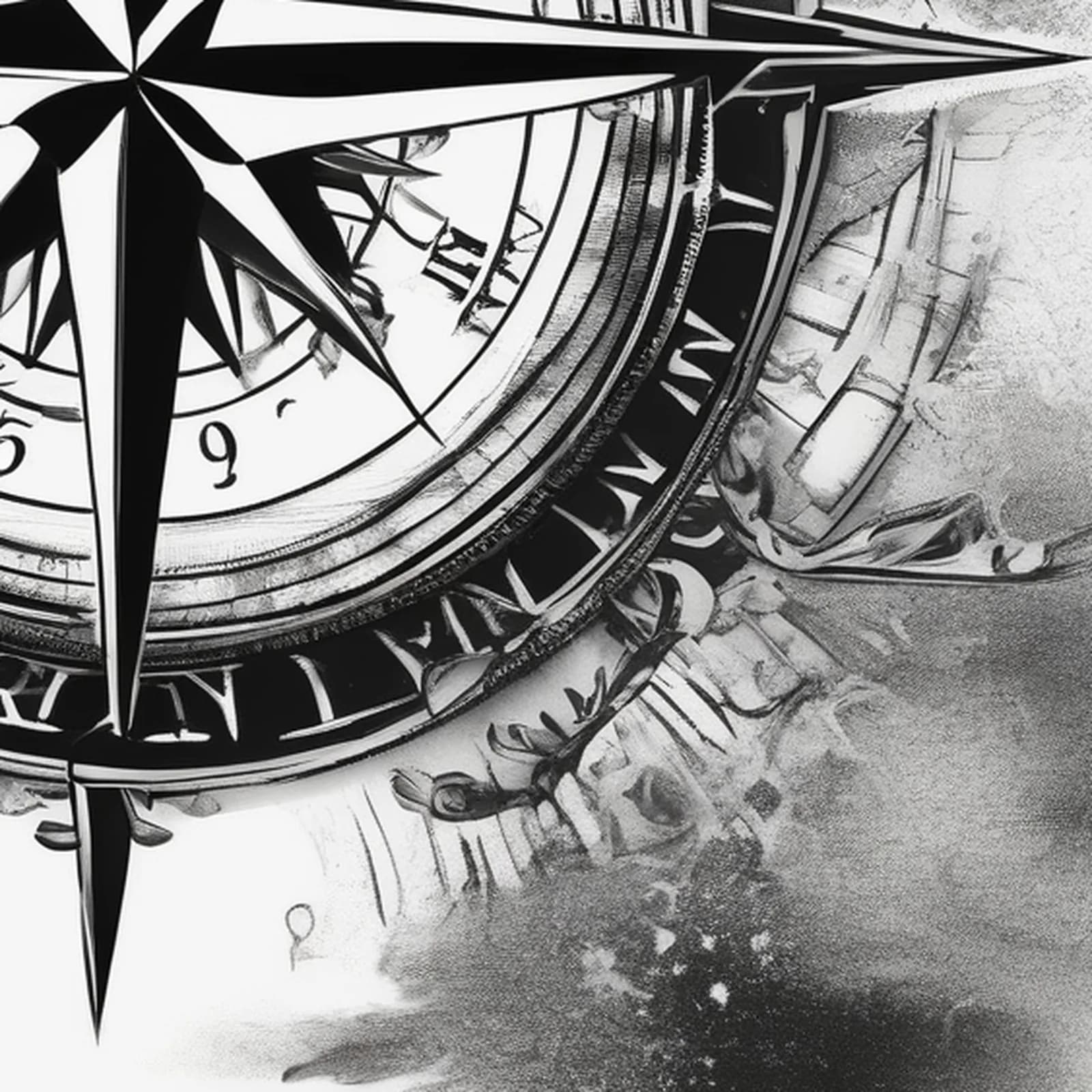 Mariners Compass tattoo design, close-up detail