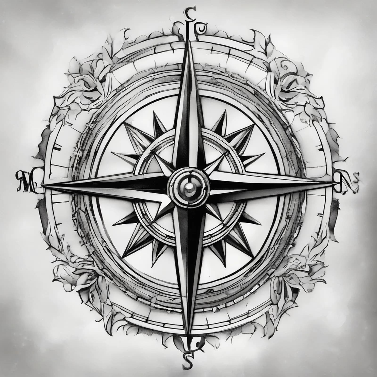 Mariners Compass tattoo design, alternative version 4
