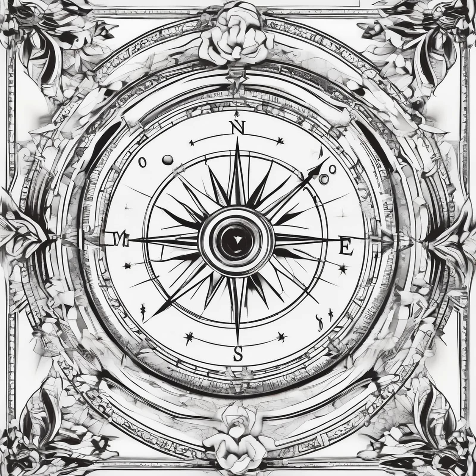 Memorial Compass tattoo design, alternative version 2