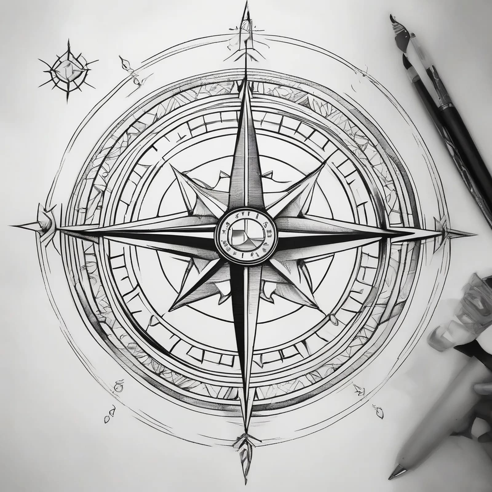 Memorial Compass tattoo design, alternative version 4
