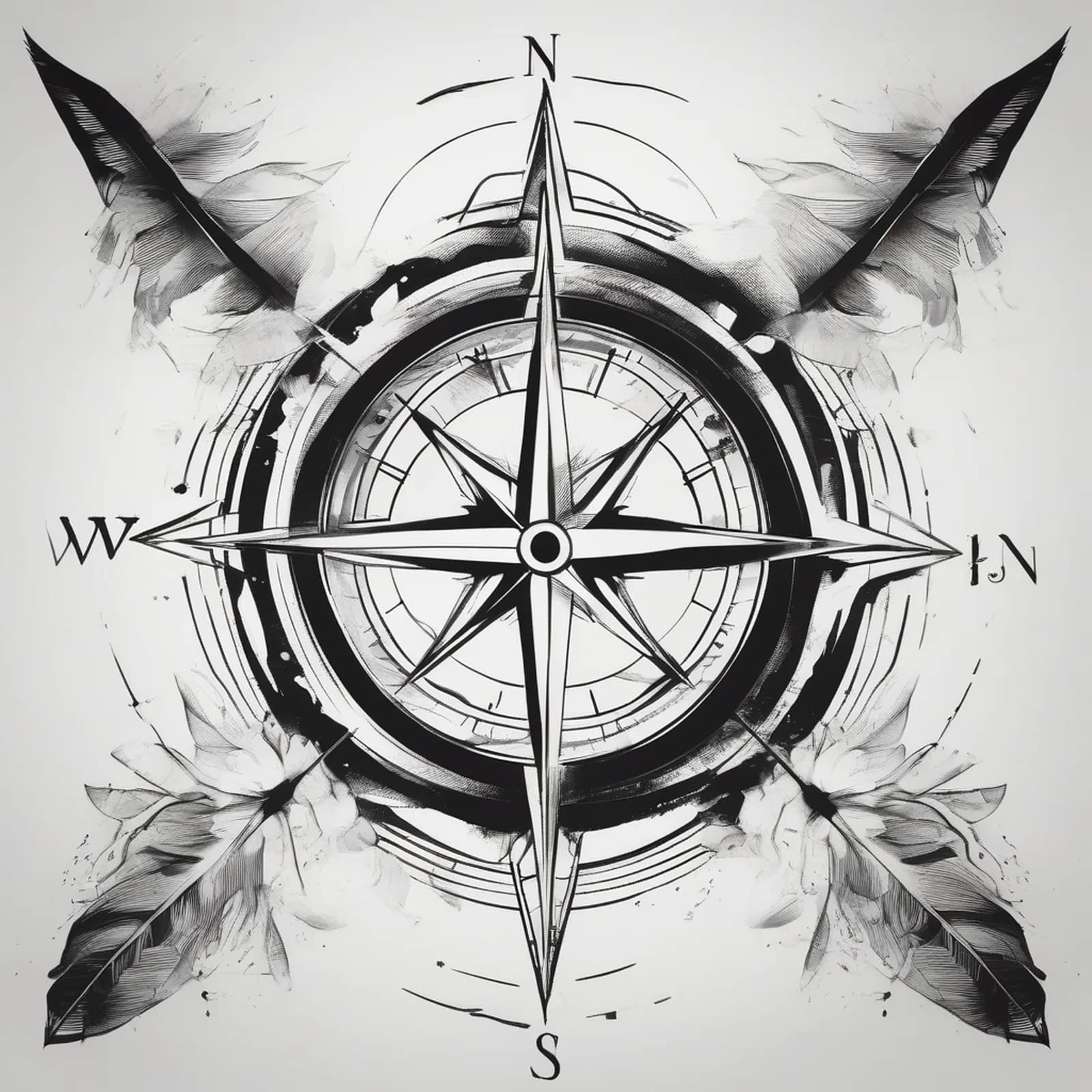 Minimalist Compass tattoo design, alternative version 2