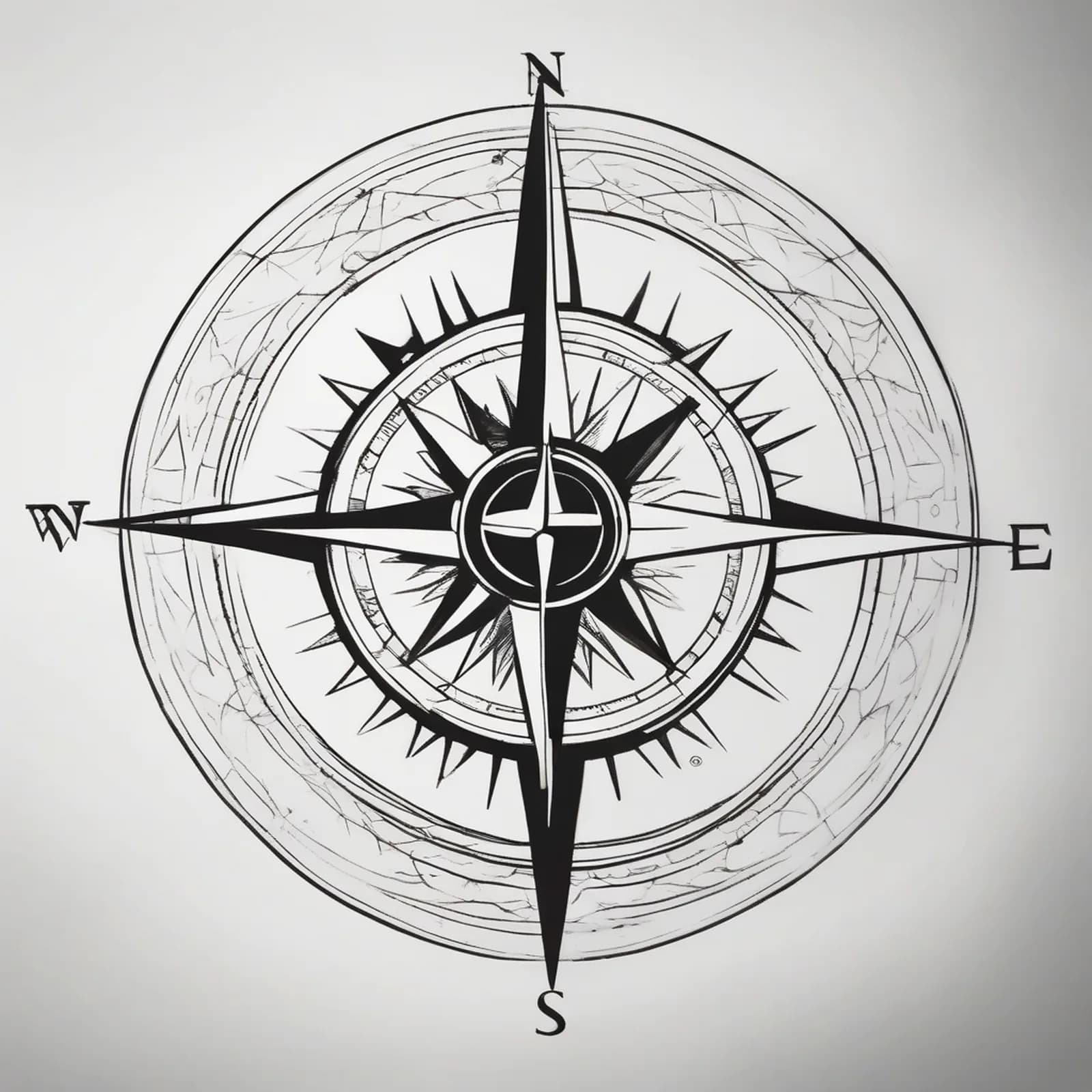 Minimalist Compass tattoo design, alternative version 3