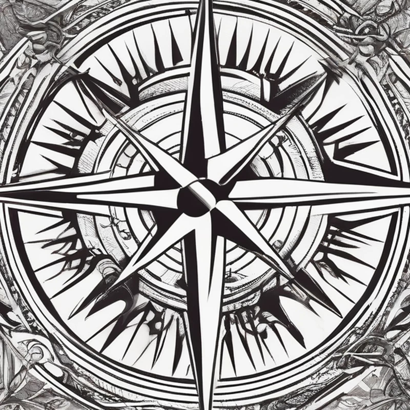 Nautical Compass Rose tattoo design, close-up detail