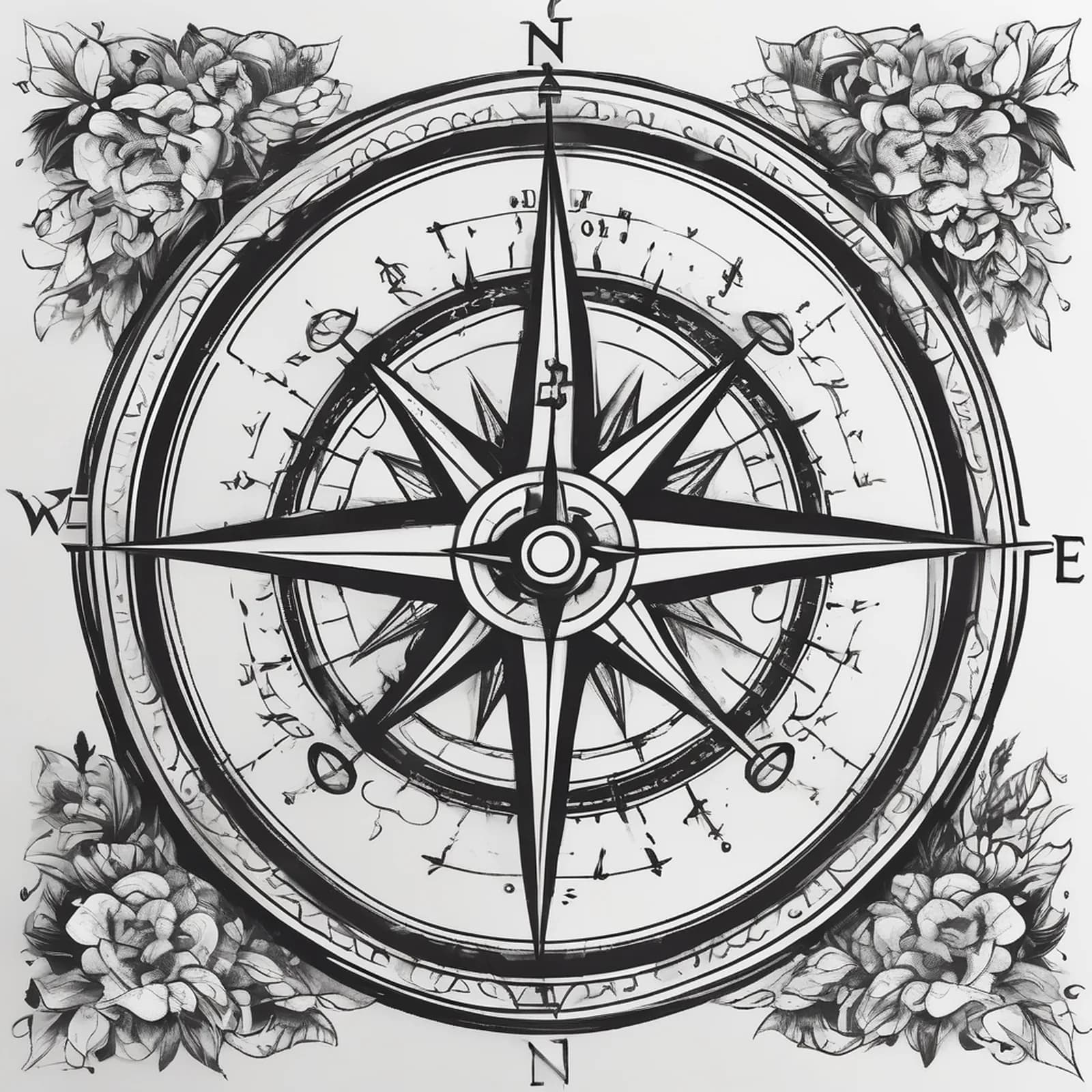 Nautical Compass Rose tattoo design, alternative version 2