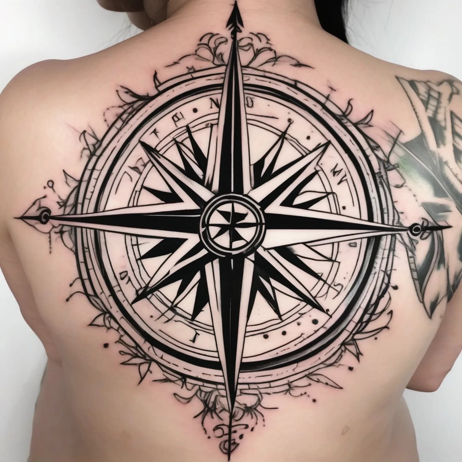 Nautical Compass Rose tattoo design, alternative version 3