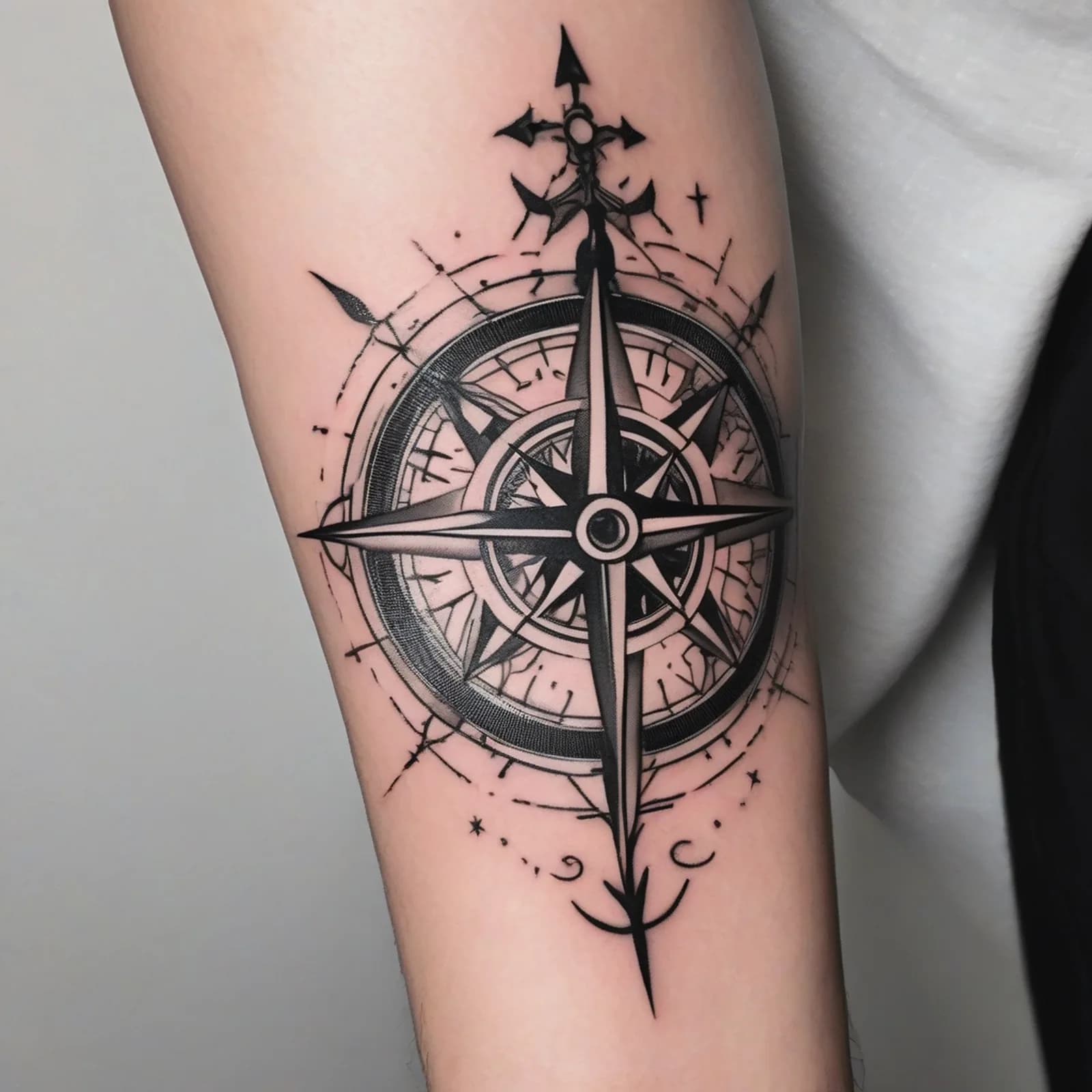 Nautical Compass Rose tattoo design, alternative version 4