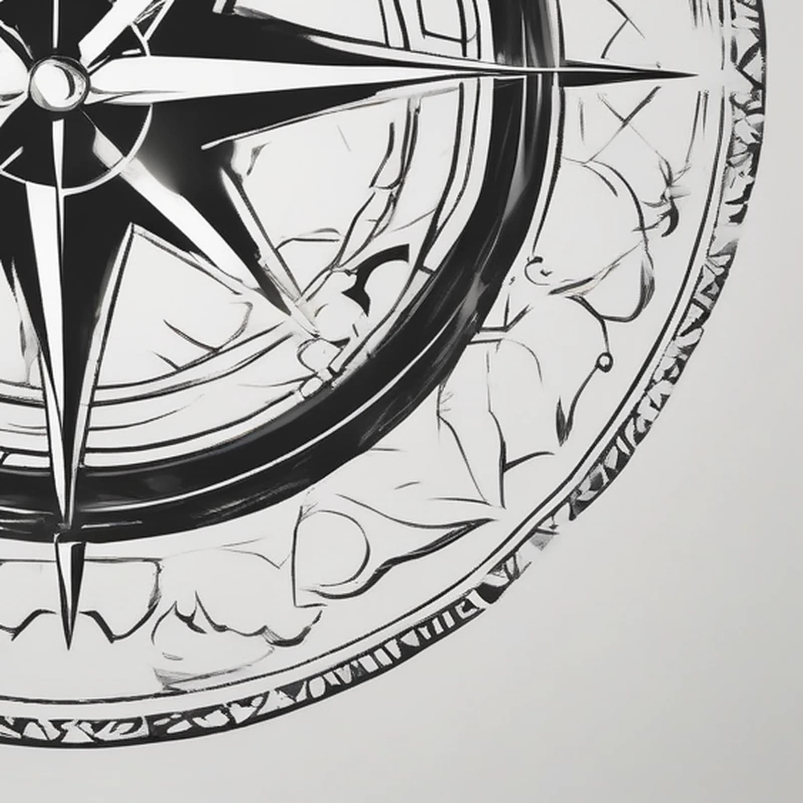 Negative Space Compass tattoo design, close-up detail
