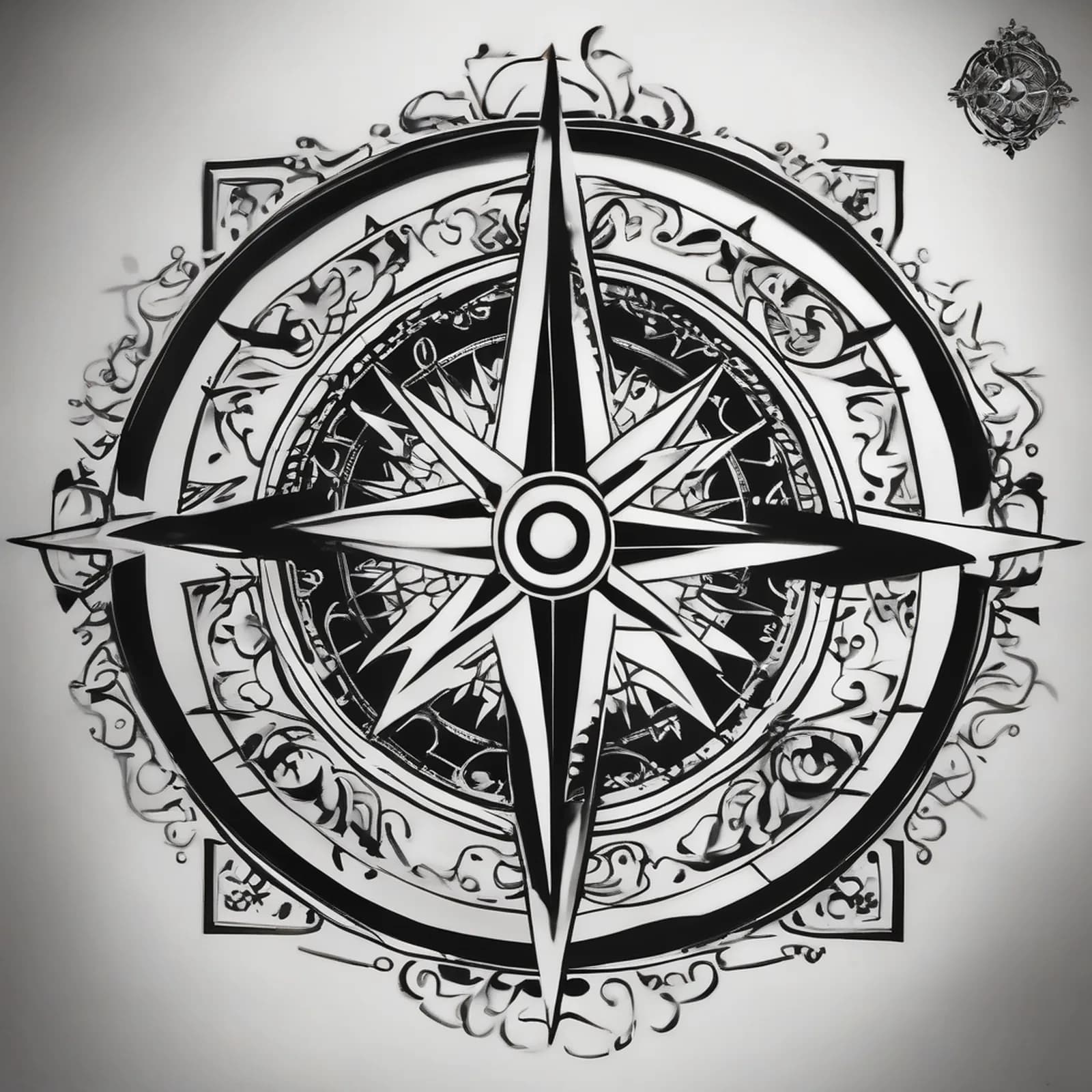 Negative Space Compass tattoo design, alternative version 2