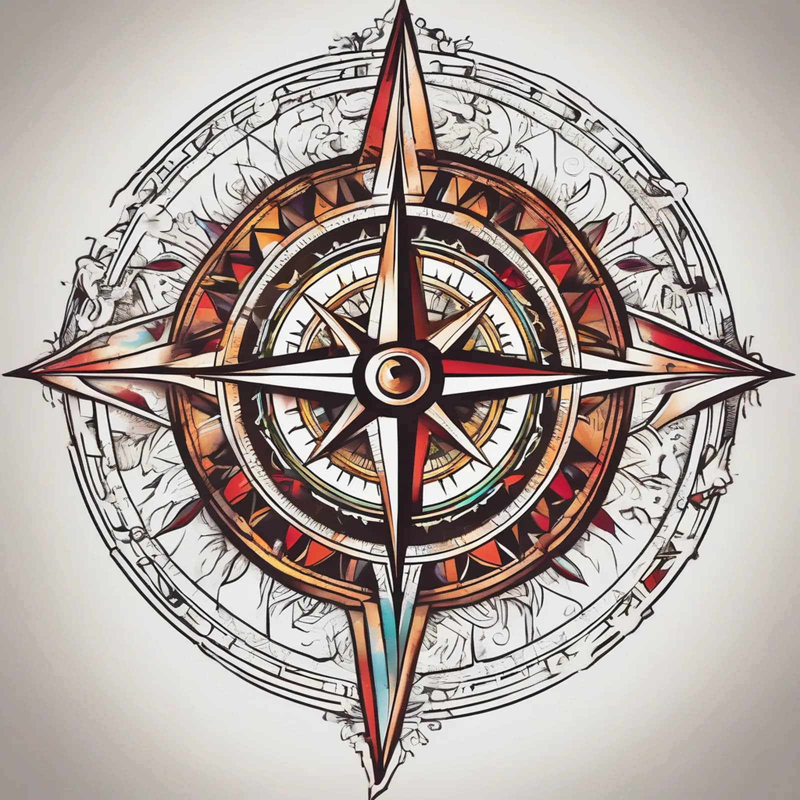 Neo Traditional Compass tattoo design, alternative version 2