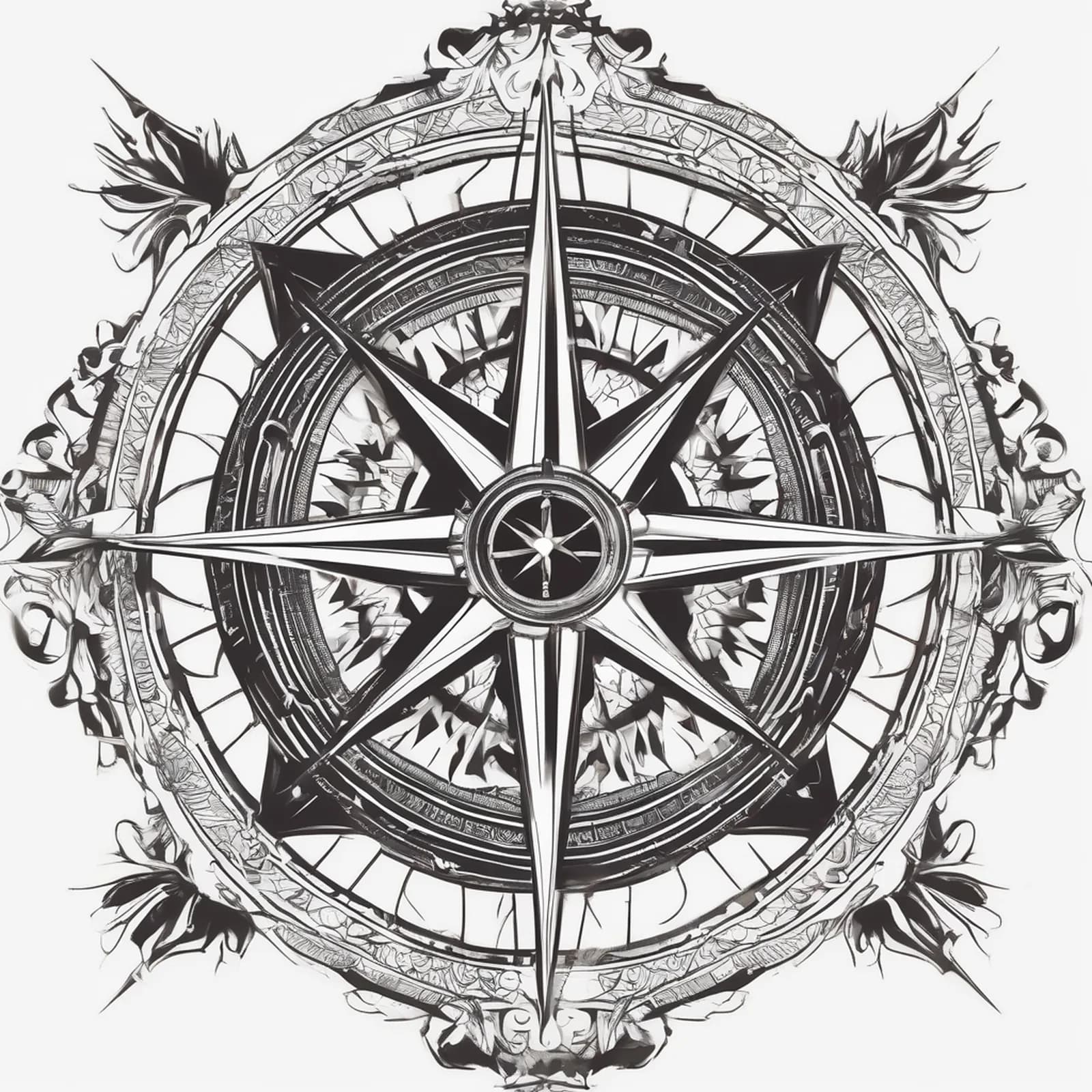 Never Lost Compass tattoo design, alternative version 2