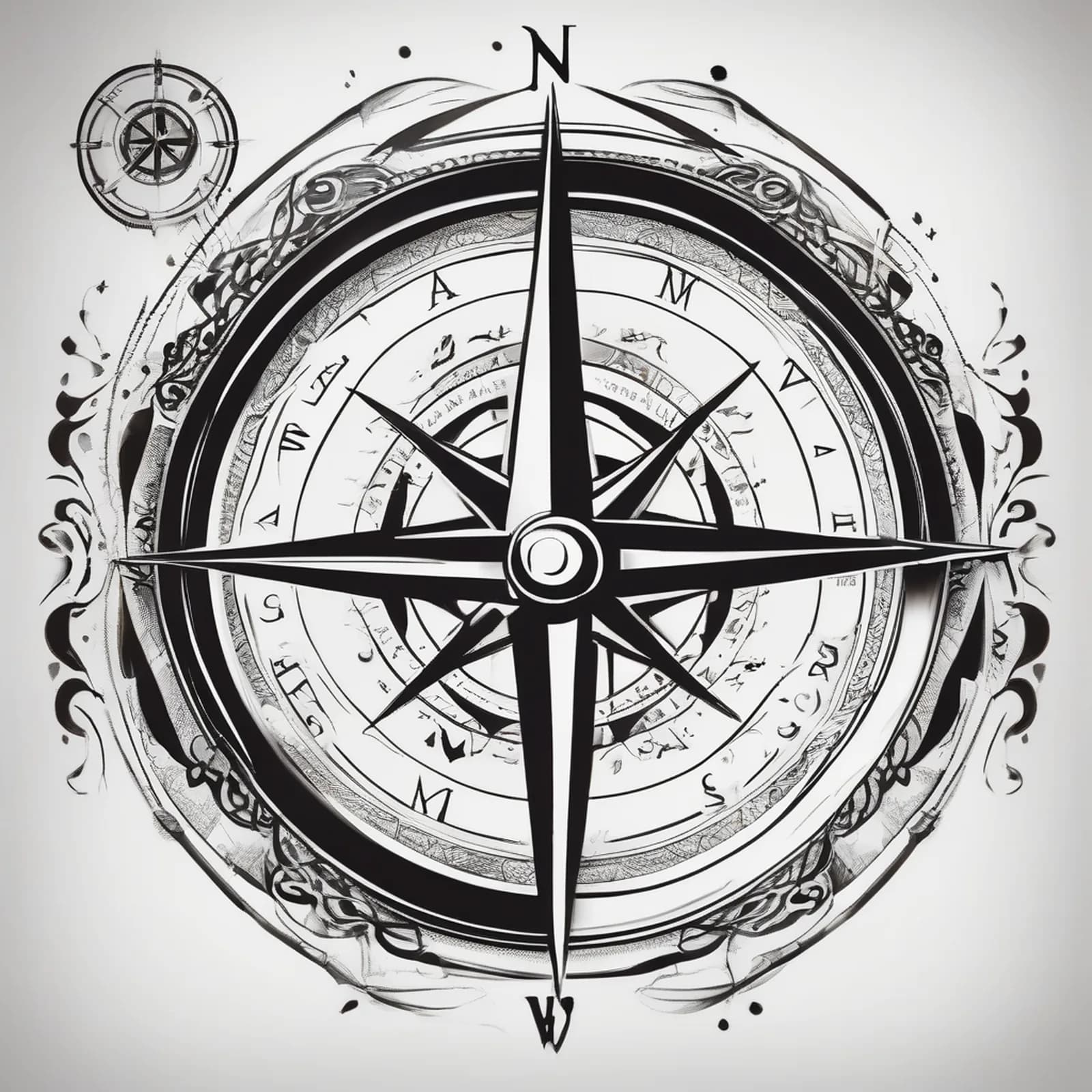 Never Lost Compass tattoo design, alternative version 4