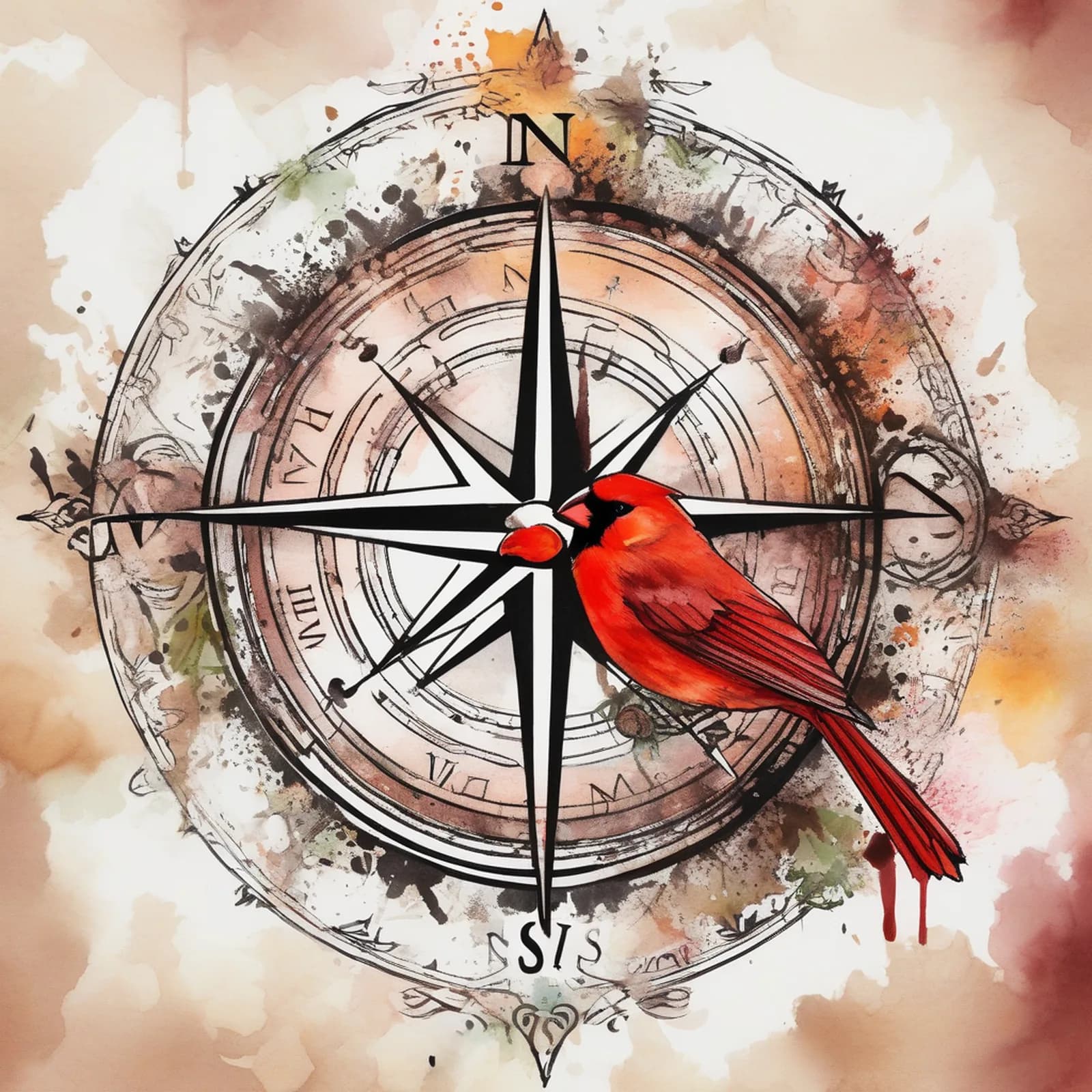 New Beginnings Compass tattoo design, alternative version 4