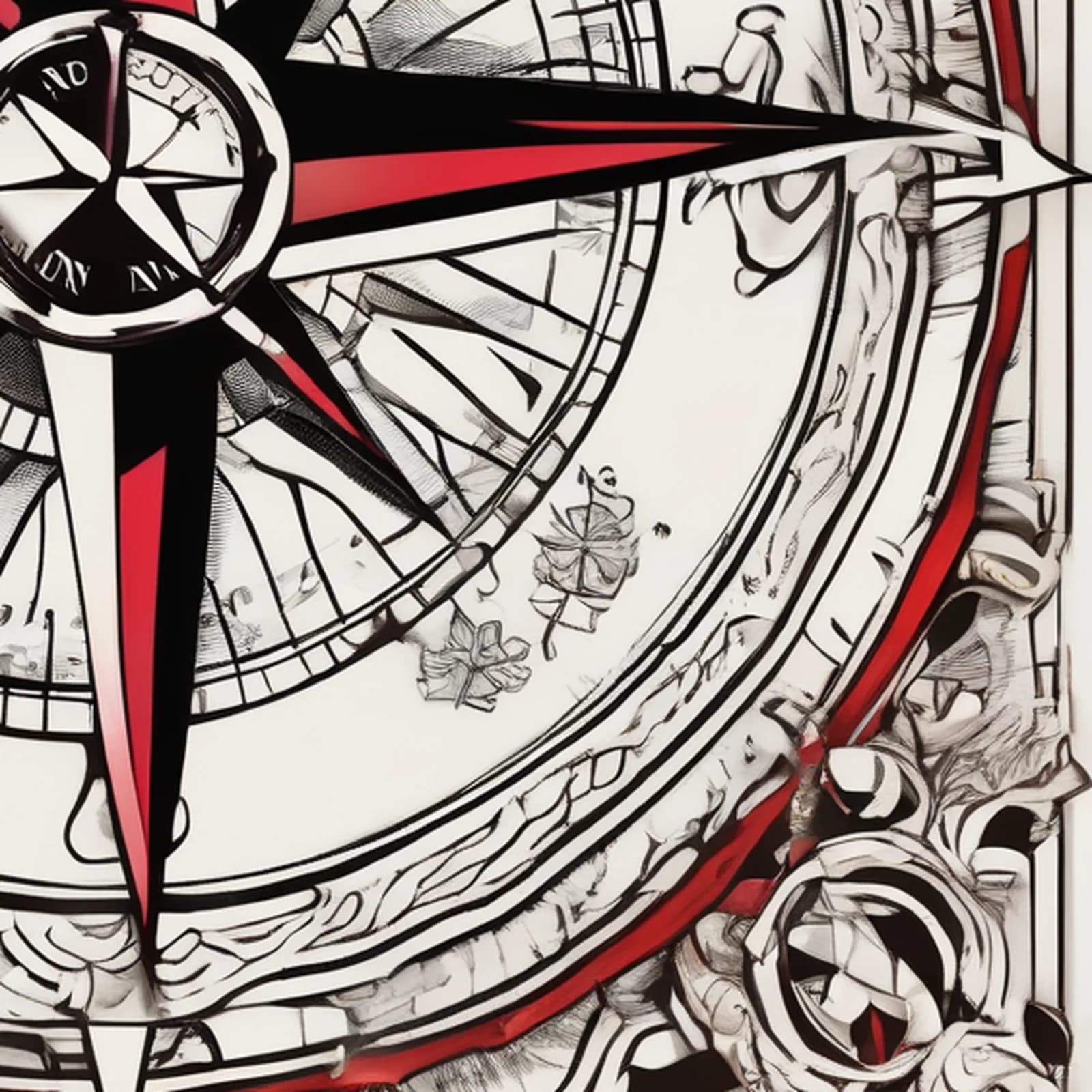 Old School Compass tattoo design, close-up detail