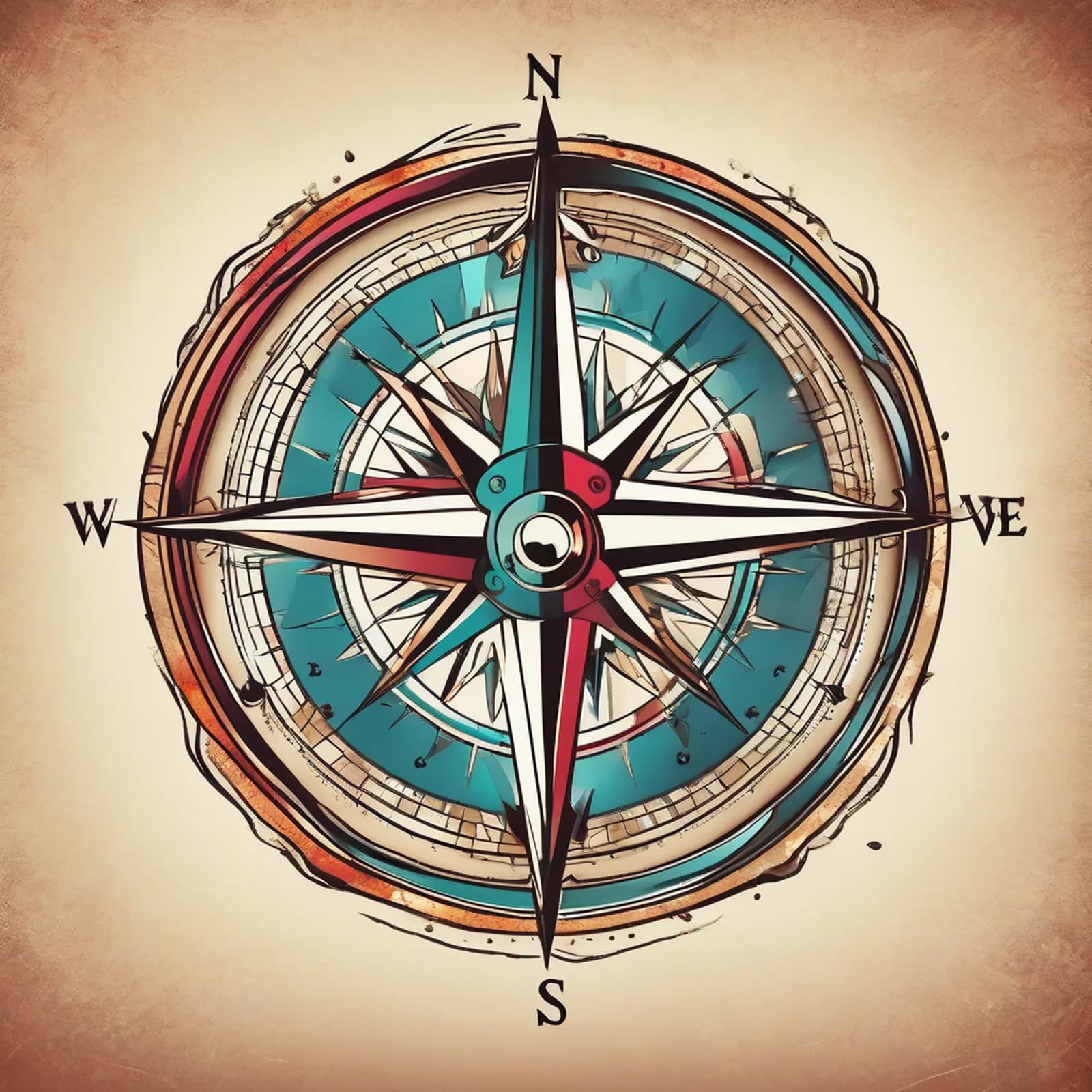 Old School Compass tattoo design, alternative version 3
