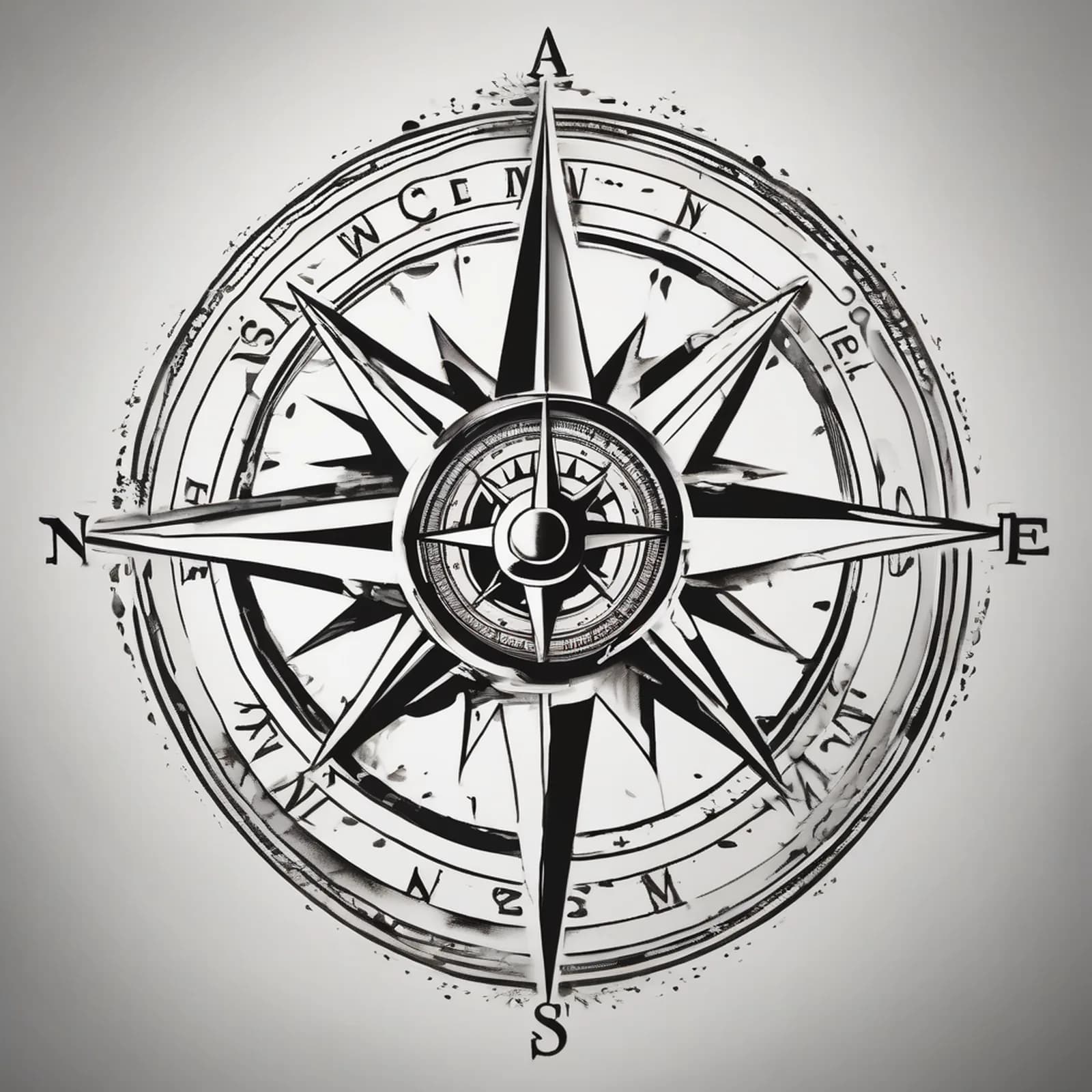 Old School Compass tattoo design, alternative version 4
