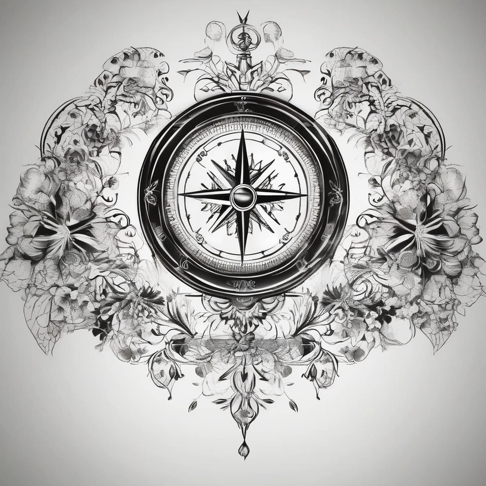 Ornamental Compass tattoo design, alternative version 2