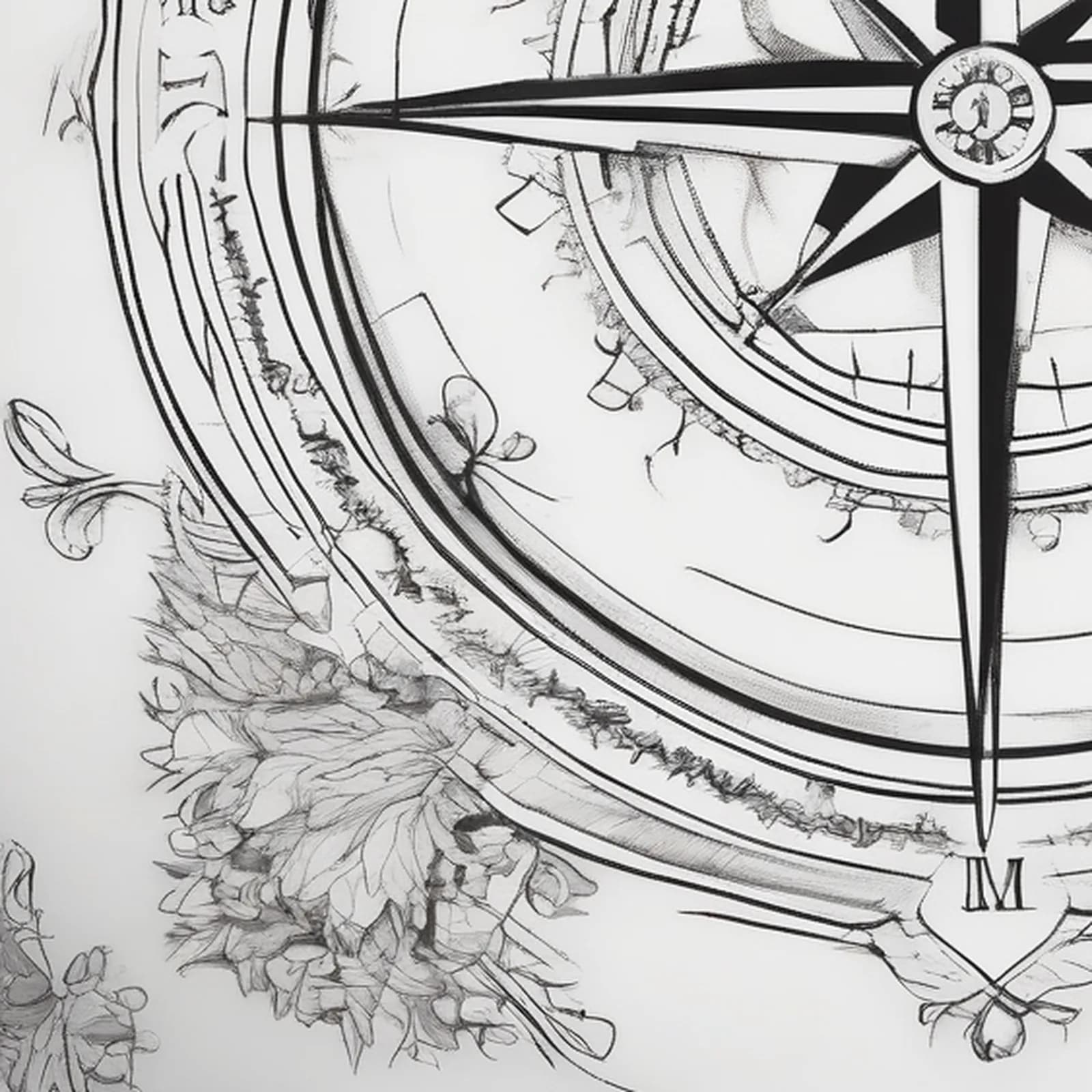 Simple Needle Compass tattoo design, close-up detail