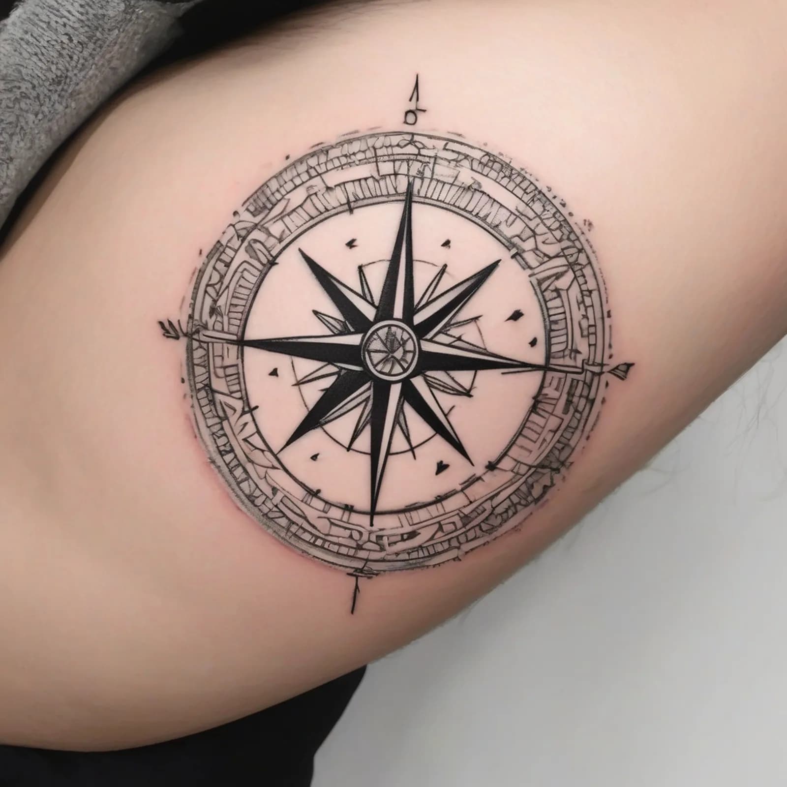 Simple Needle Compass tattoo design, alternative version 2