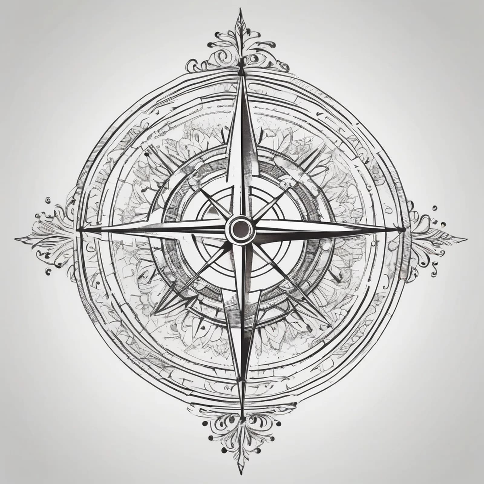 Simple Needle Compass tattoo design, alternative version 3