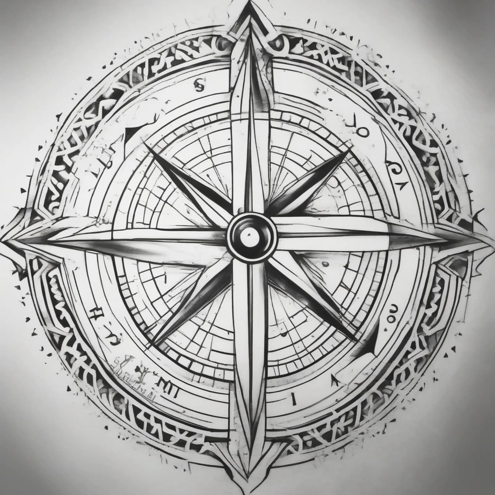 Simple Needle Compass tattoo design, alternative version 4