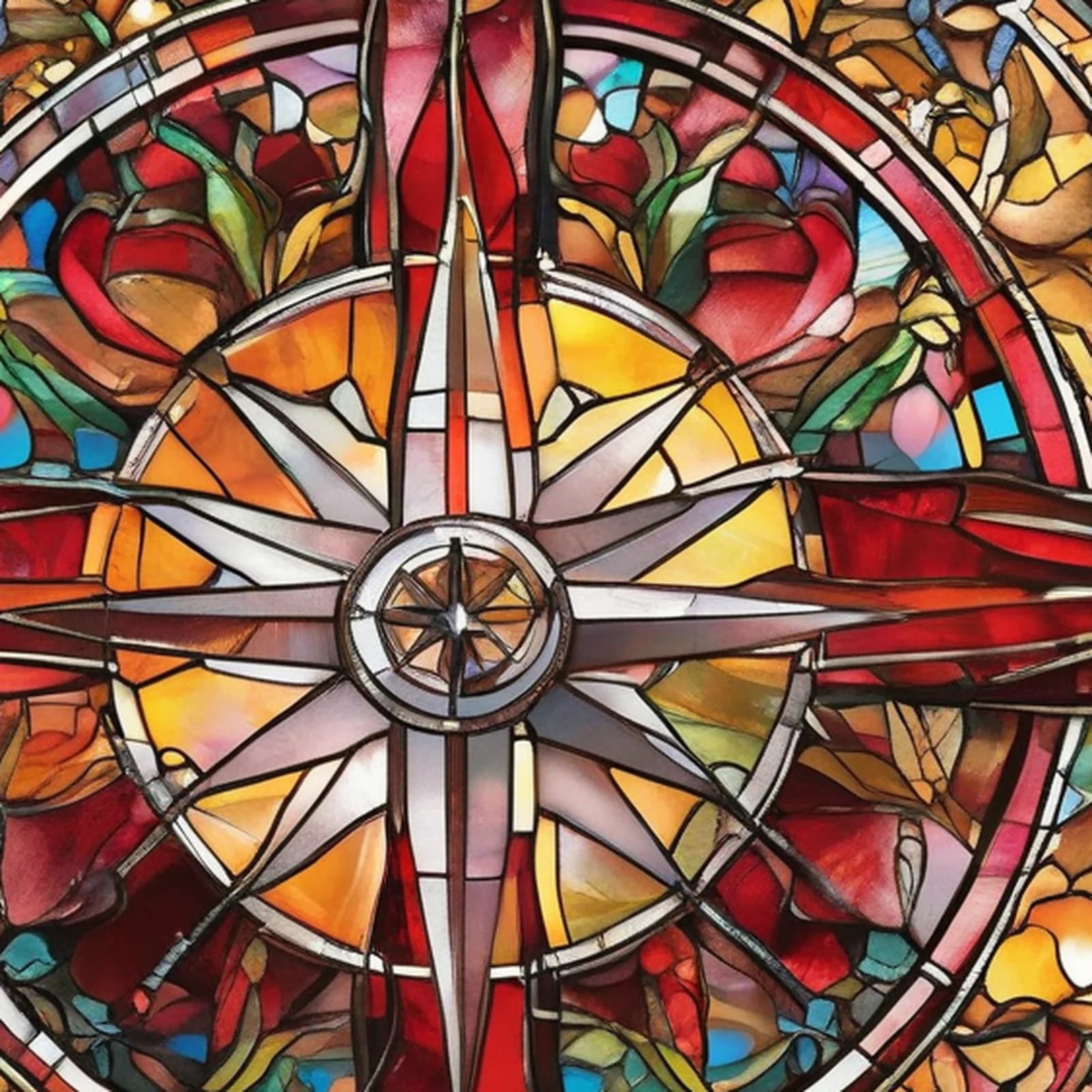 Stained Glass Compass tattoo design, close-up detail