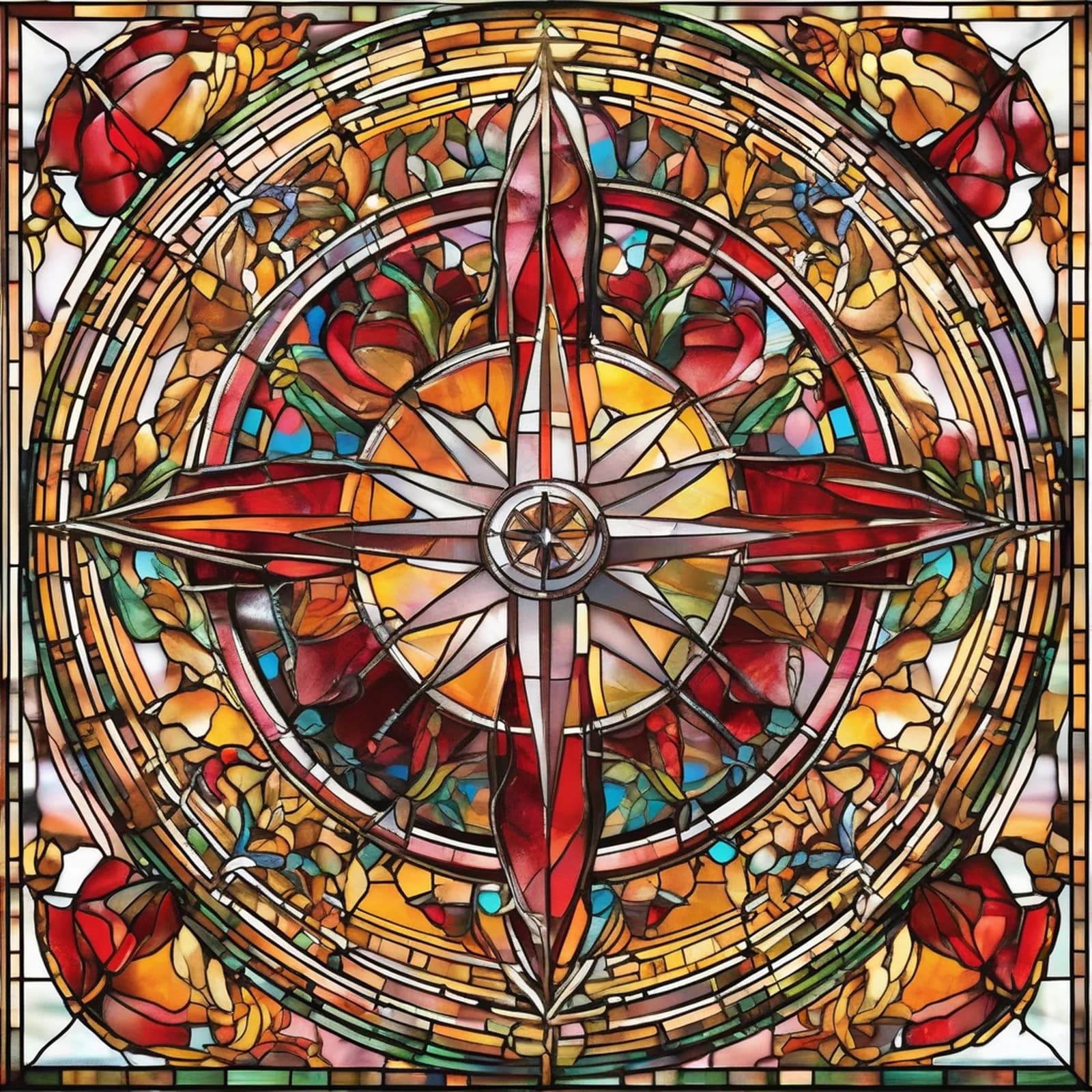 Stained Glass Compass tattoo design
