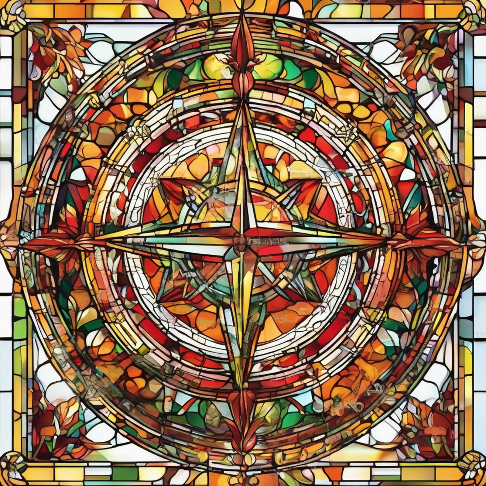 Stained Glass Compass tattoo design, alternative version 2