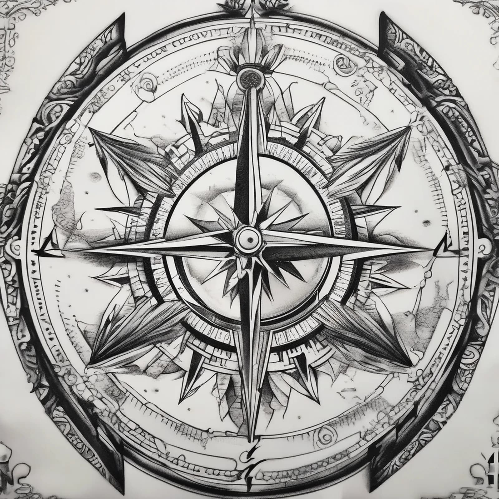 Sundial Compass tattoo design, alternative version 2