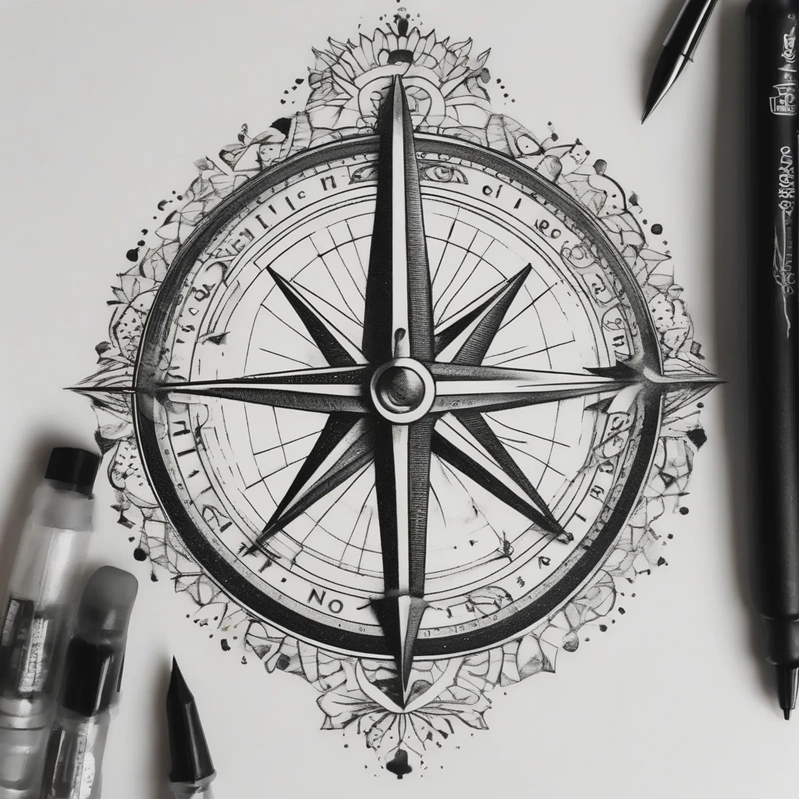 Sundial Compass tattoo design, alternative version 4