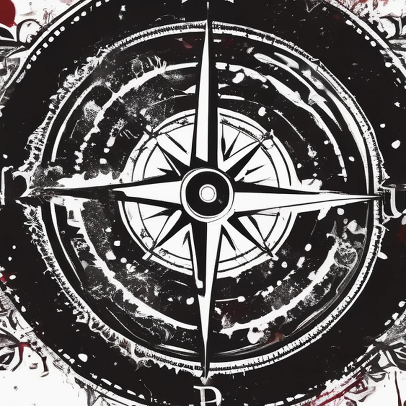 Trash Polka Compass tattoo design, close-up detail