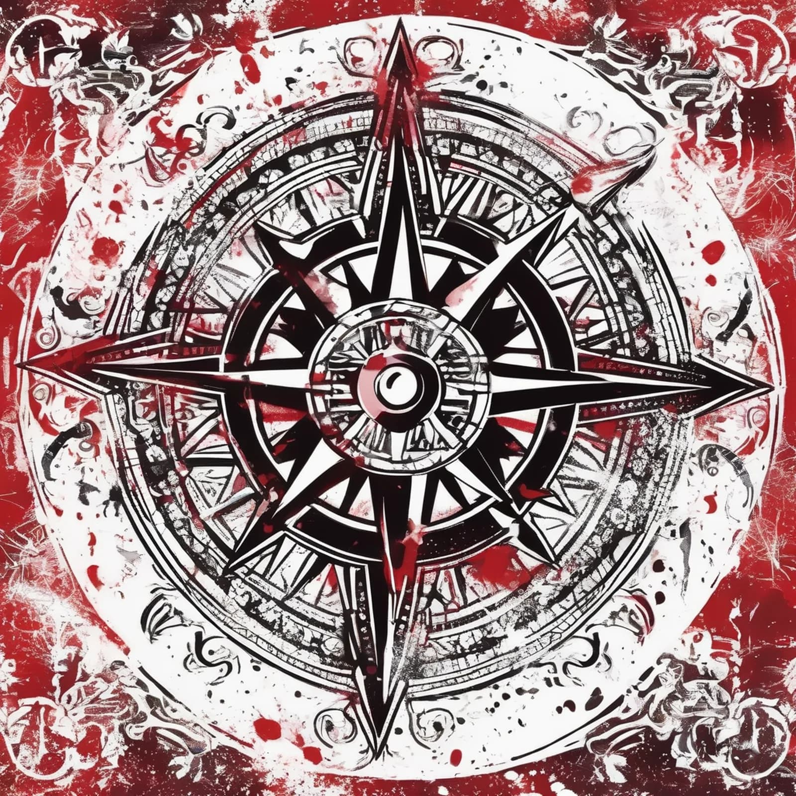 Trash Polka Compass tattoo design, alternative version 2