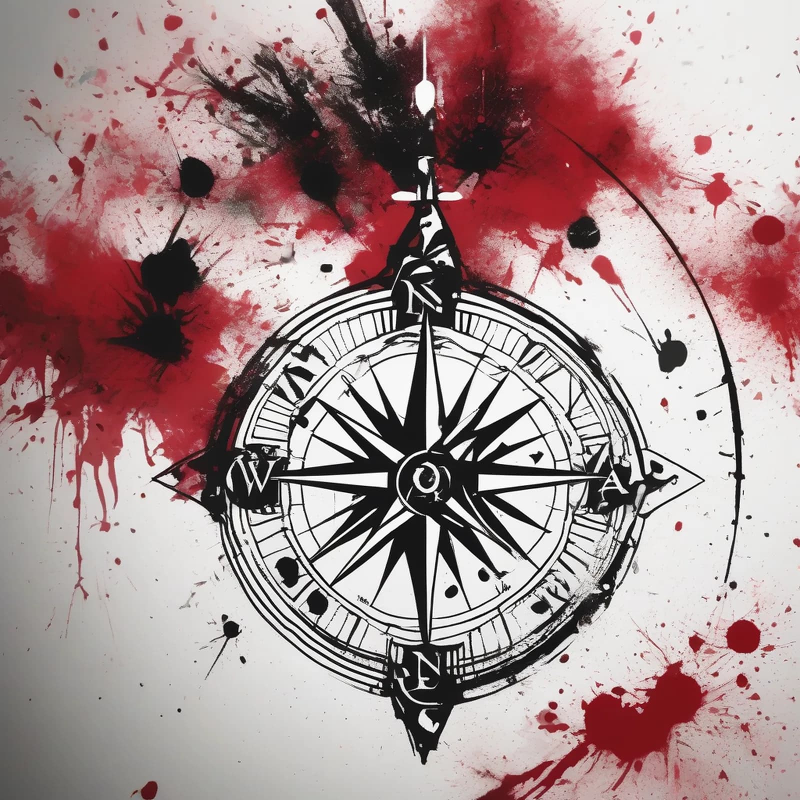Trash Polka Compass tattoo design, alternative version 3