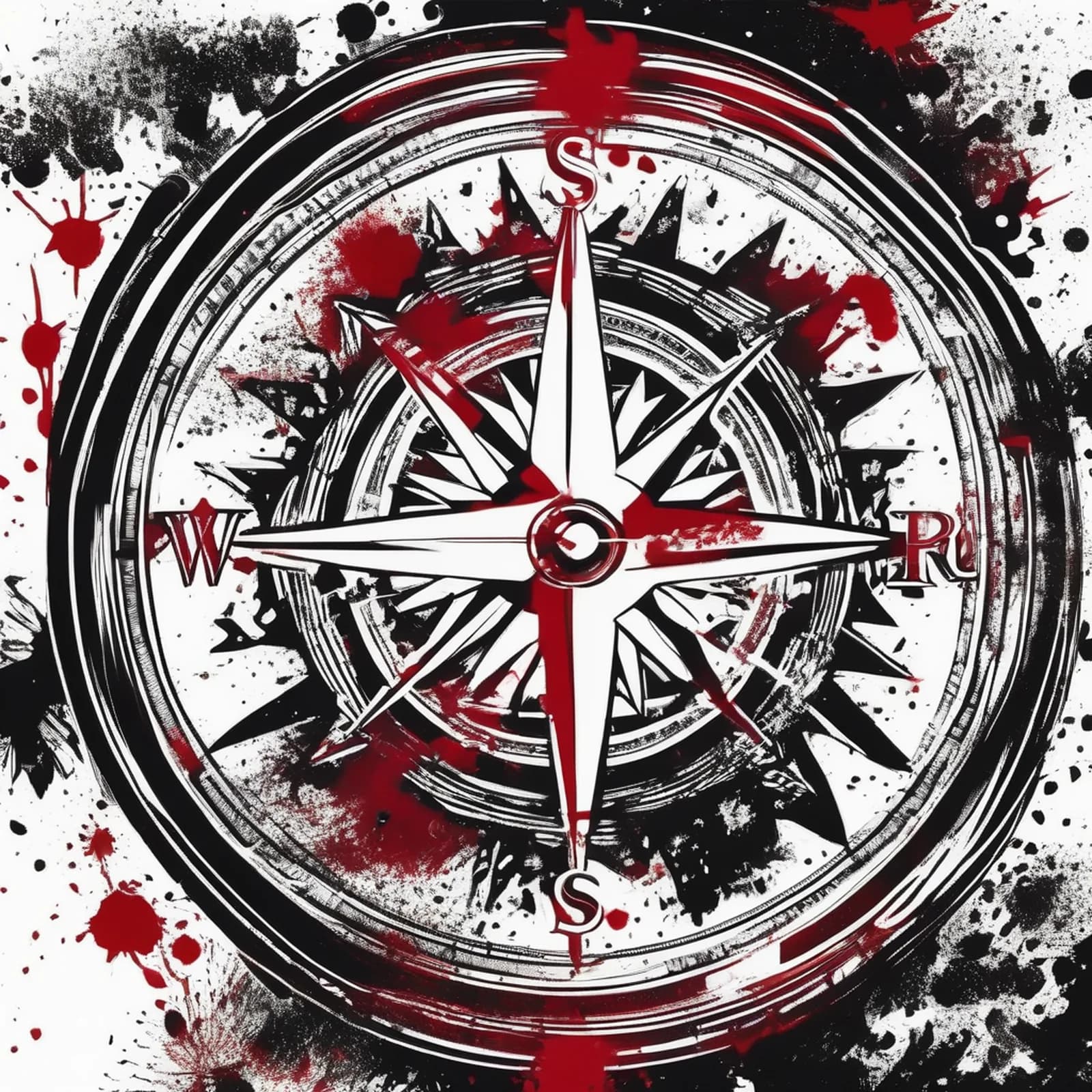 Trash Polka Compass tattoo design, alternative version 4