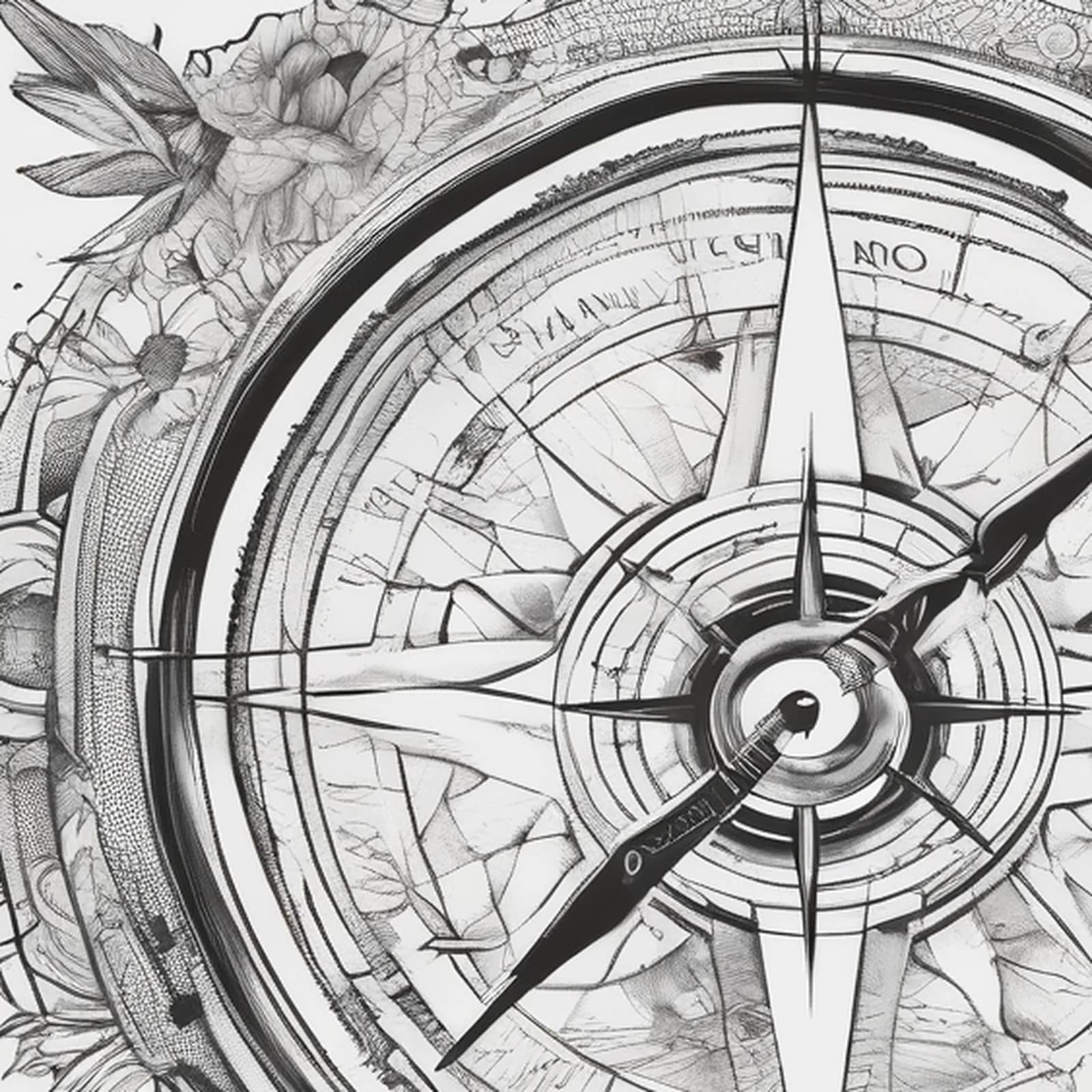 Travel Memory Compass tattoo design, close-up detail