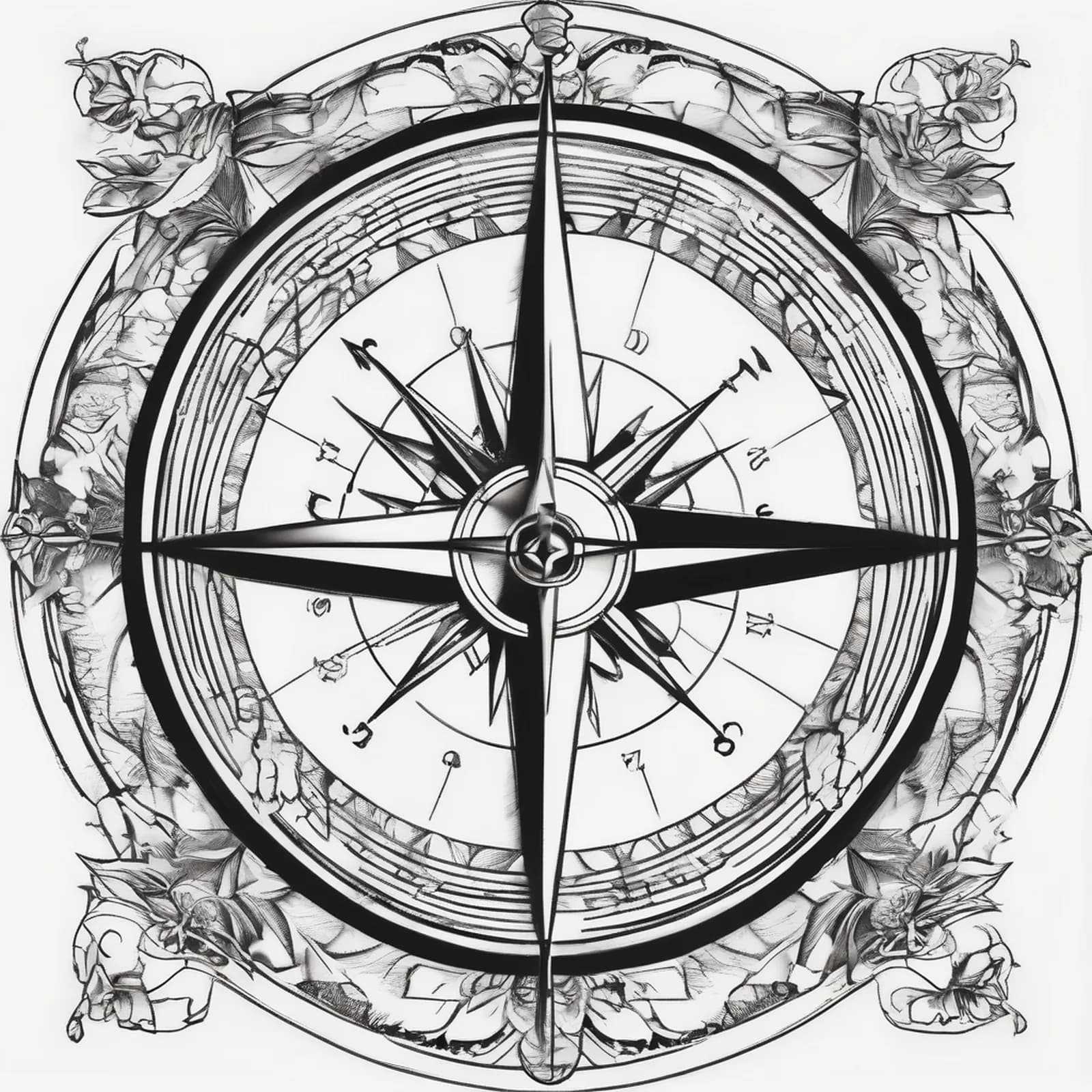 Travel Memory Compass tattoo design, alternative version 2