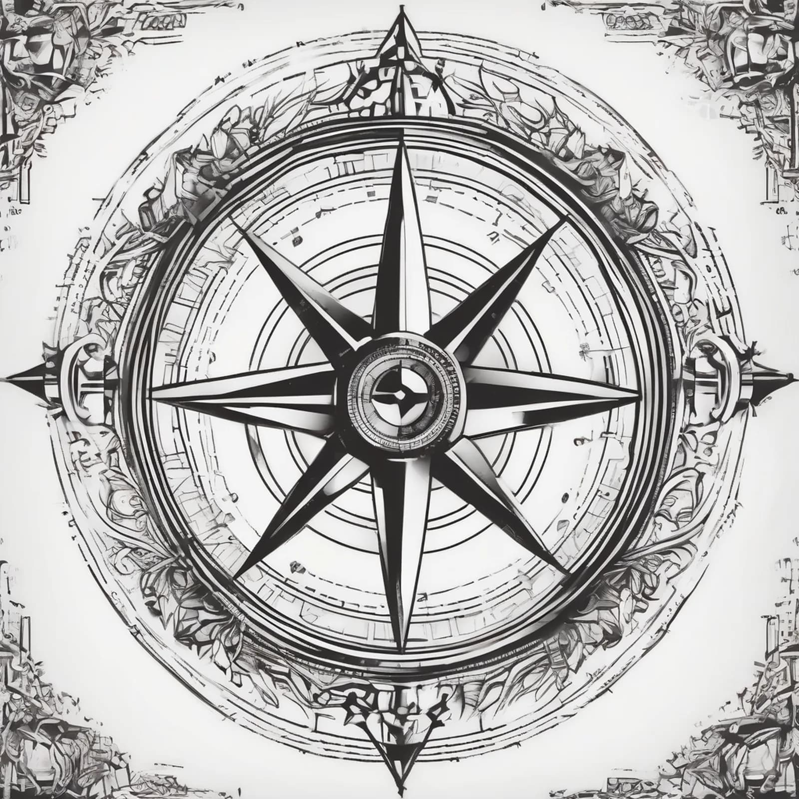 Travel Memory Compass tattoo design, alternative version 3