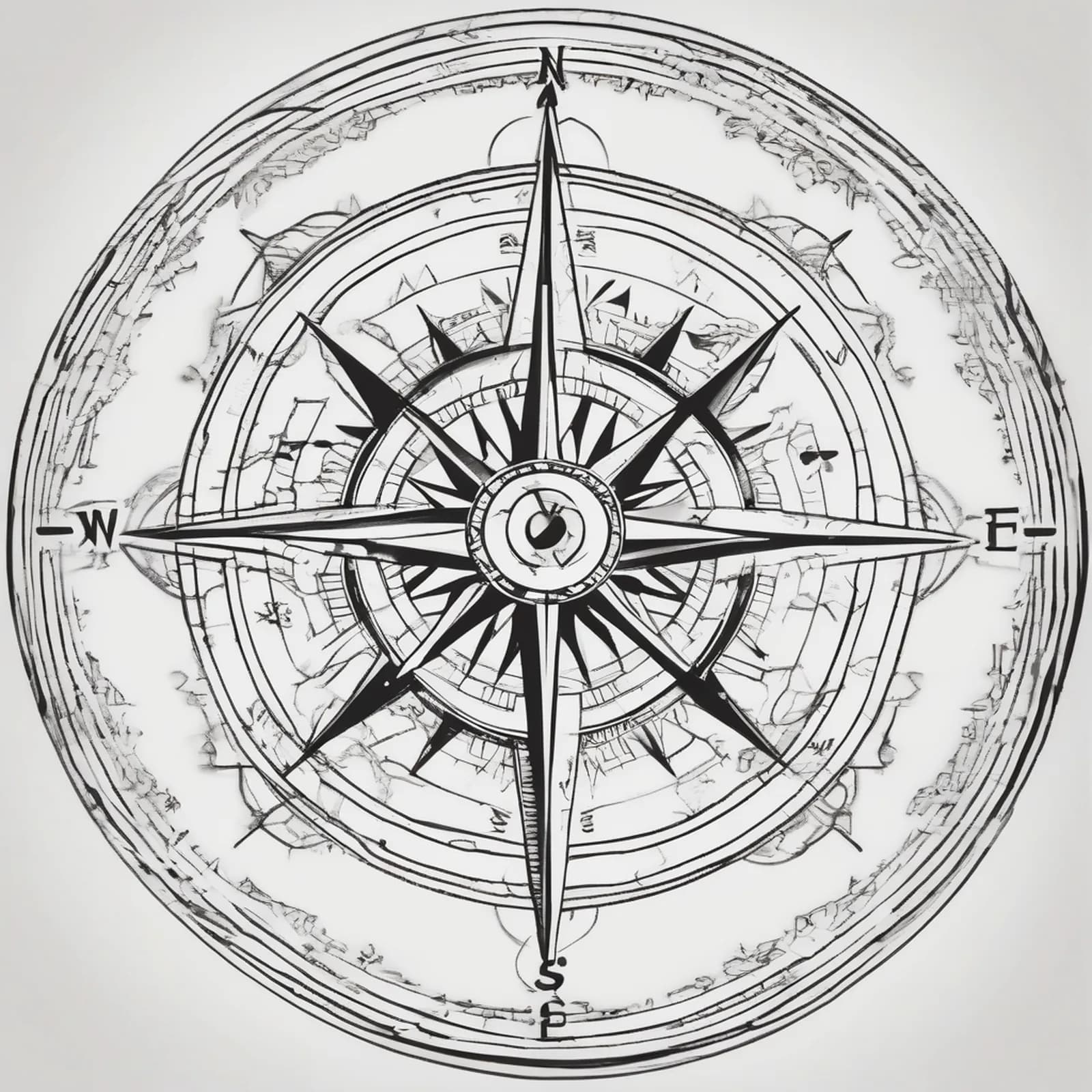 Wanderlust Compass tattoo design, alternative version 2