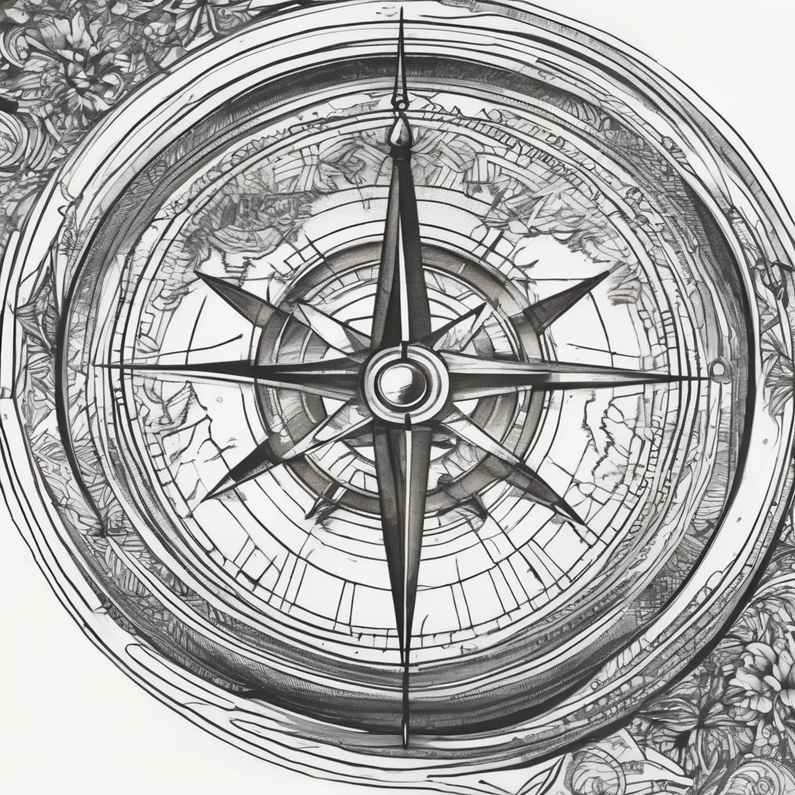 Wanderlust Compass tattoo design, alternative version 3