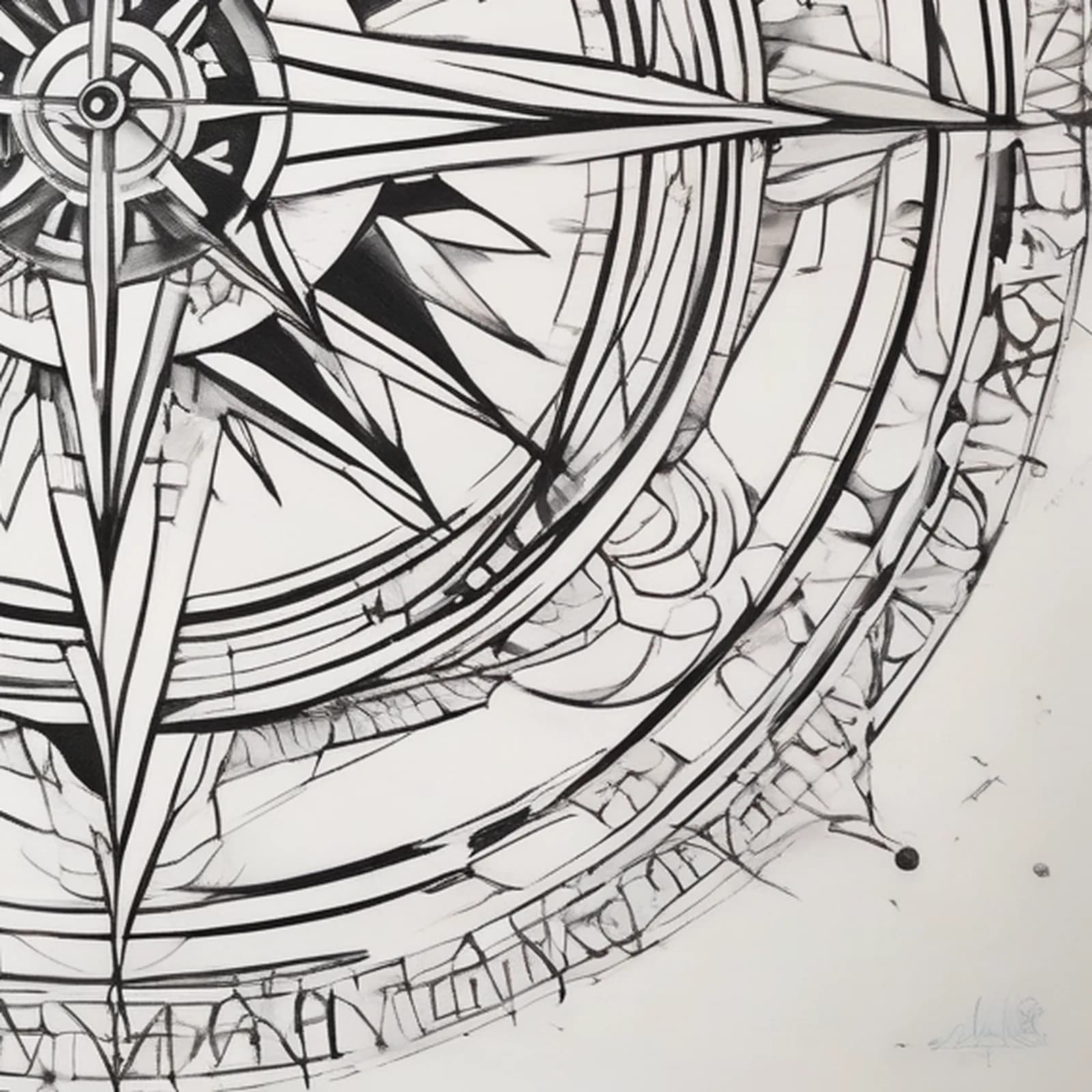 Wind Rose Chart tattoo design, close-up detail