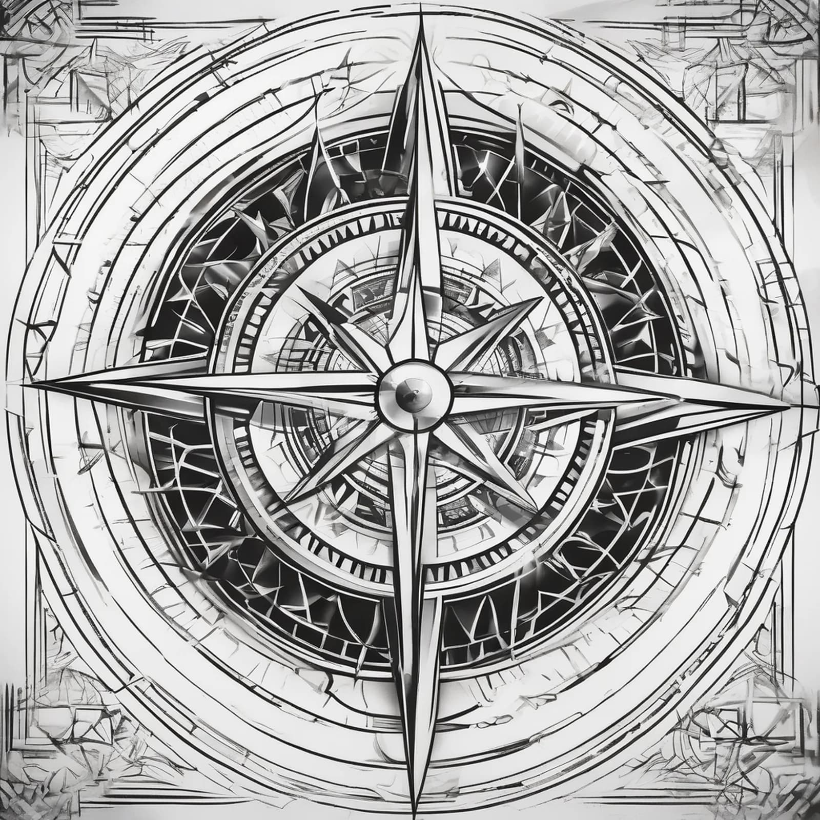 Wind Rose Chart tattoo design, alternative version 3
