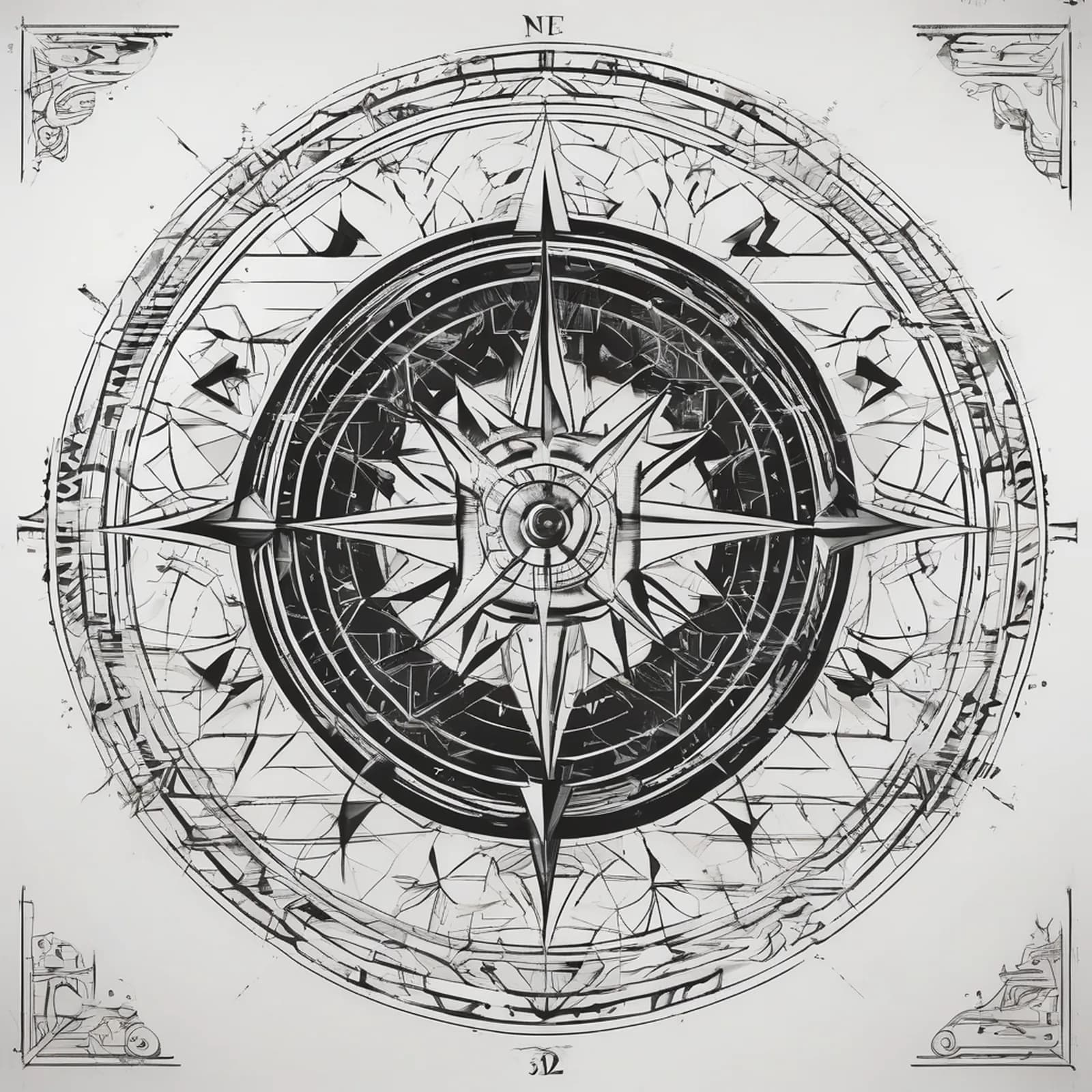 Wind Rose Chart tattoo design, alternative version 4