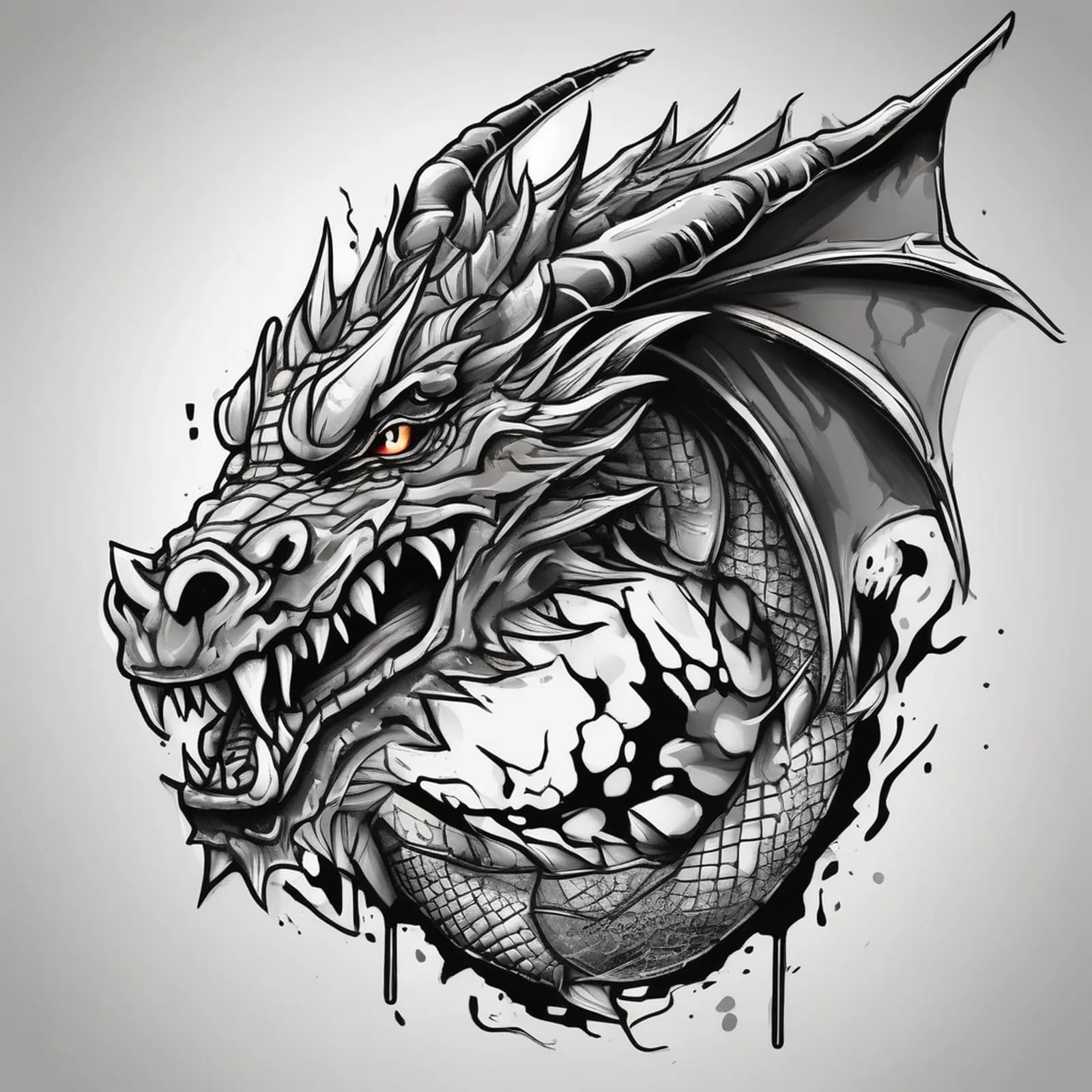 3D Dragon Bursting from Chest tattoo design, alternative version 2